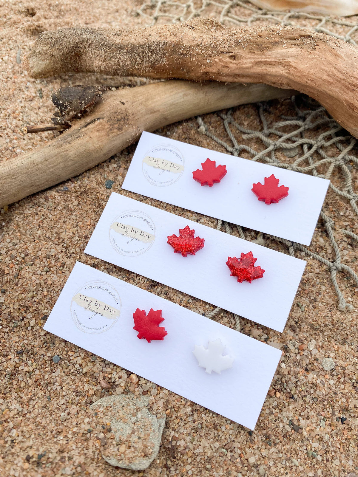 Canada Day Studs - Maple Leaf - polymer clay earring