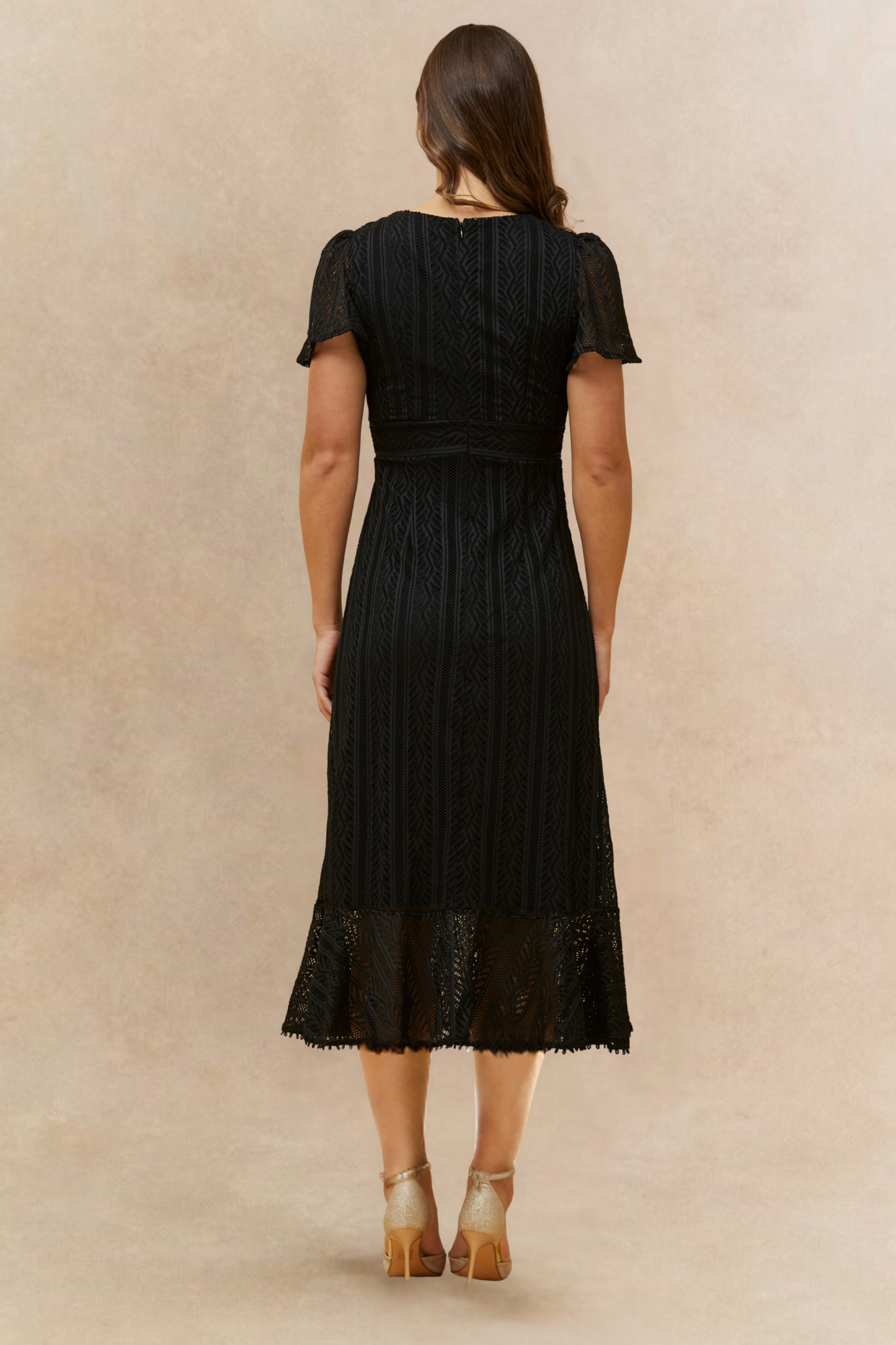 Bonnie Crochet Knit Midi Dress Lining Short Sleeves
