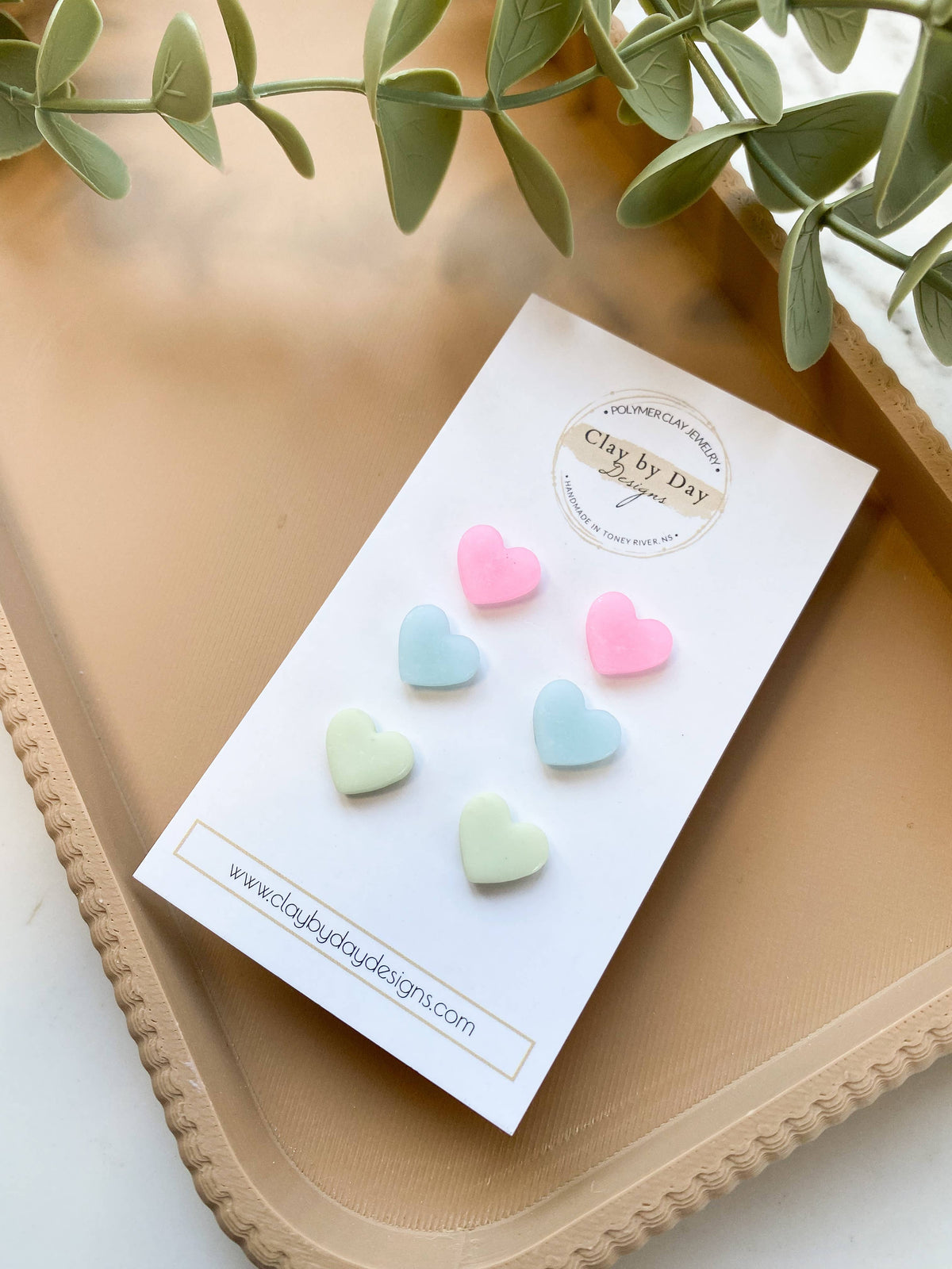“Beach Glass” Style Heart Stud Earrings - polymer clay