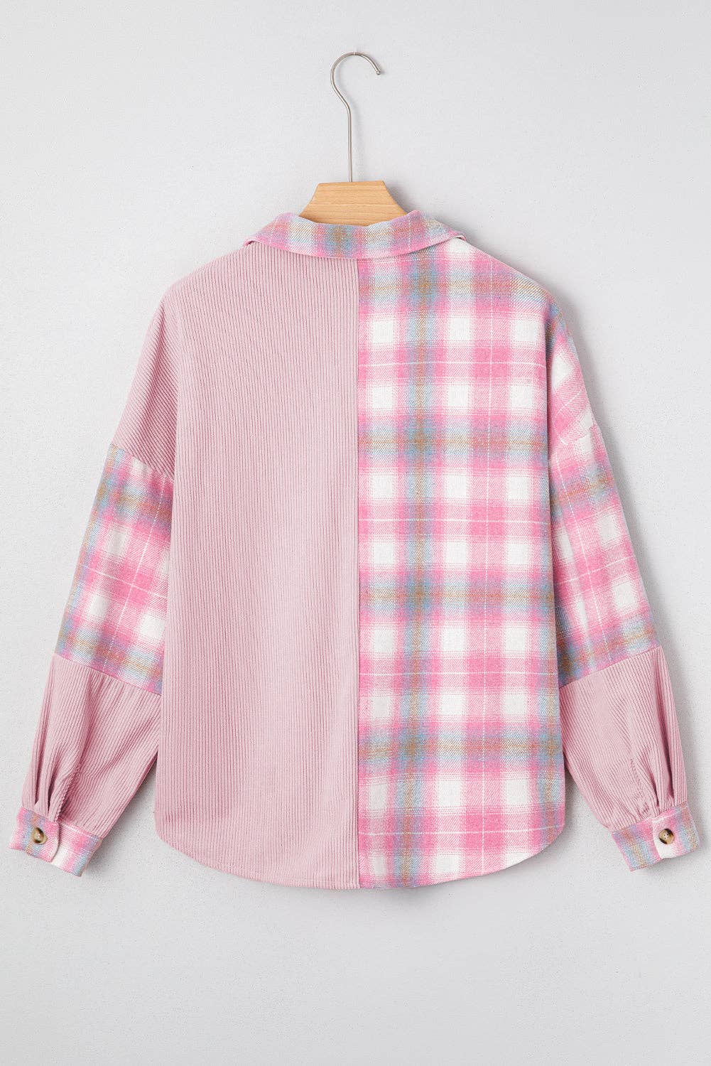 Plaid Corduroy Patchwork Flap Pocket Shacket