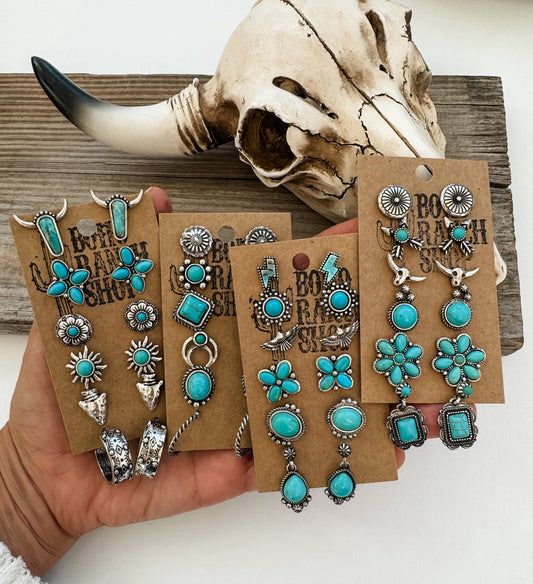 6 Pair Western Navajo Style Stud Earring Set Earrings