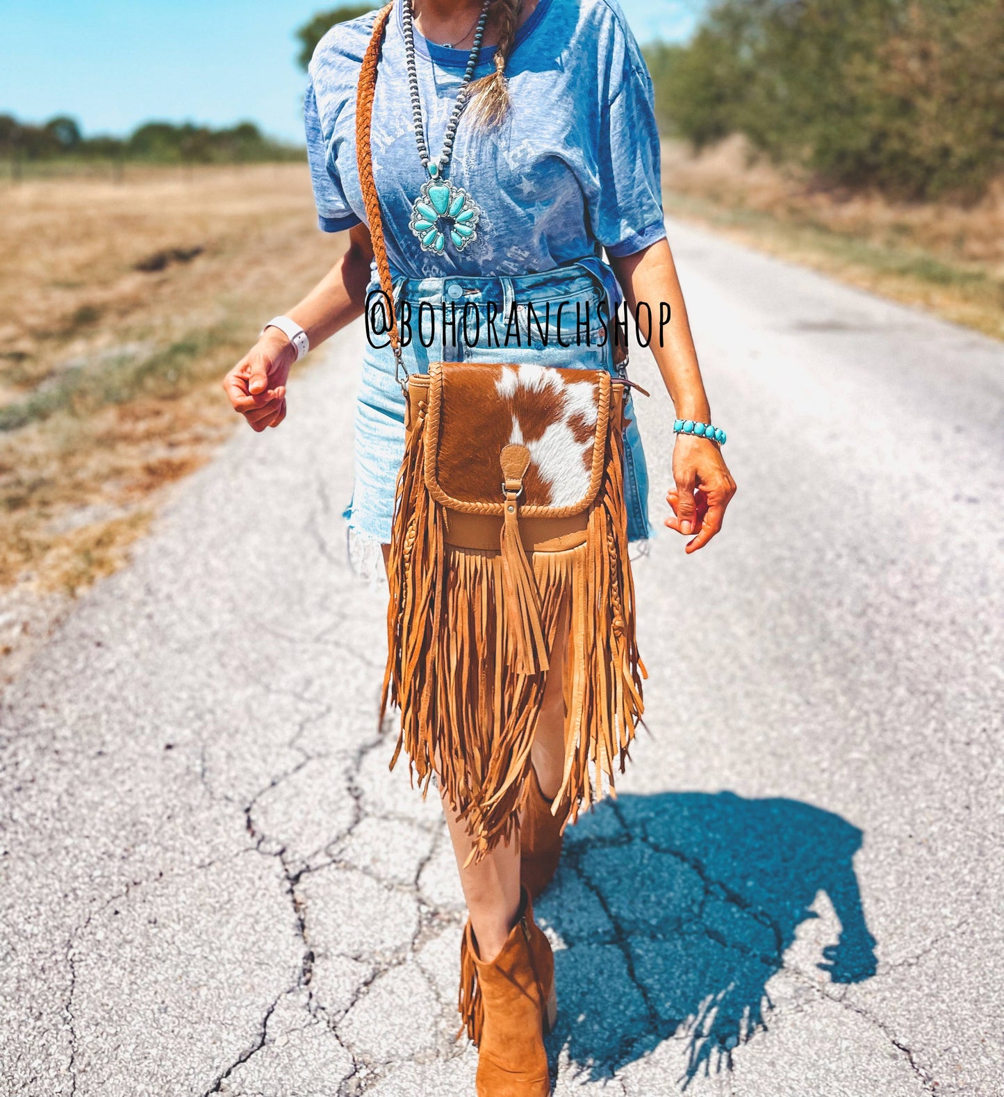 THE NANCY CROSSBODY Genuine Hairon Cowhide Leather Tassel