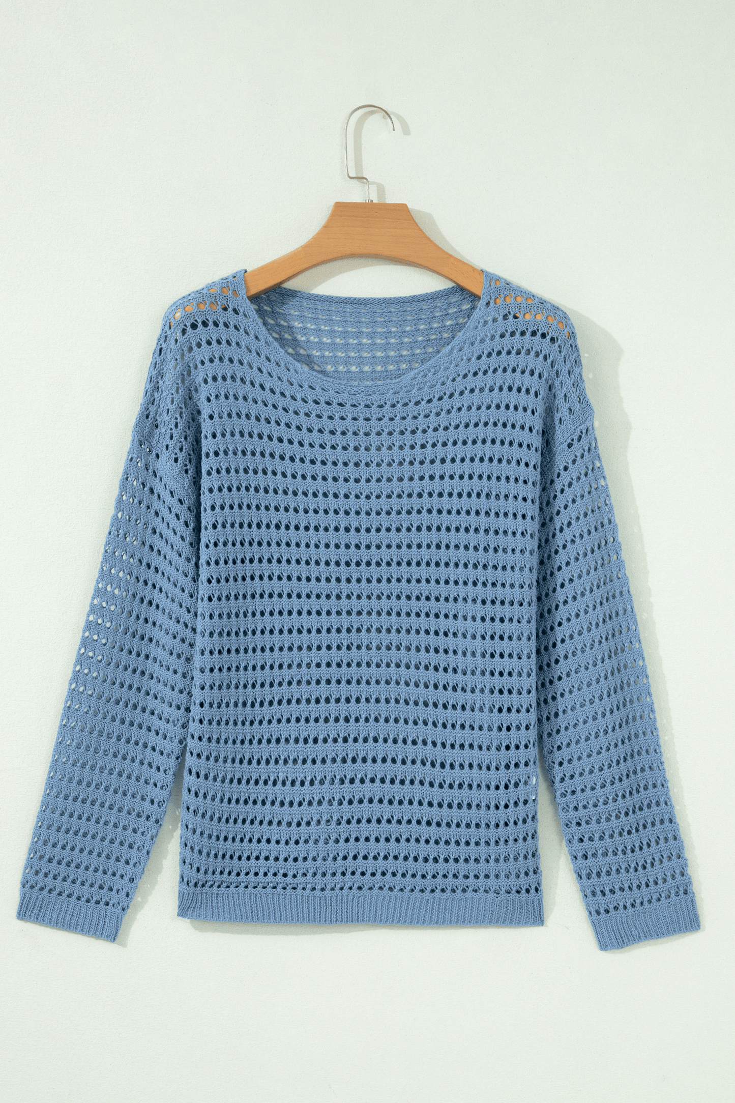 PRETTY BASH Solid Crochet Knit Long Sleeve Sweater