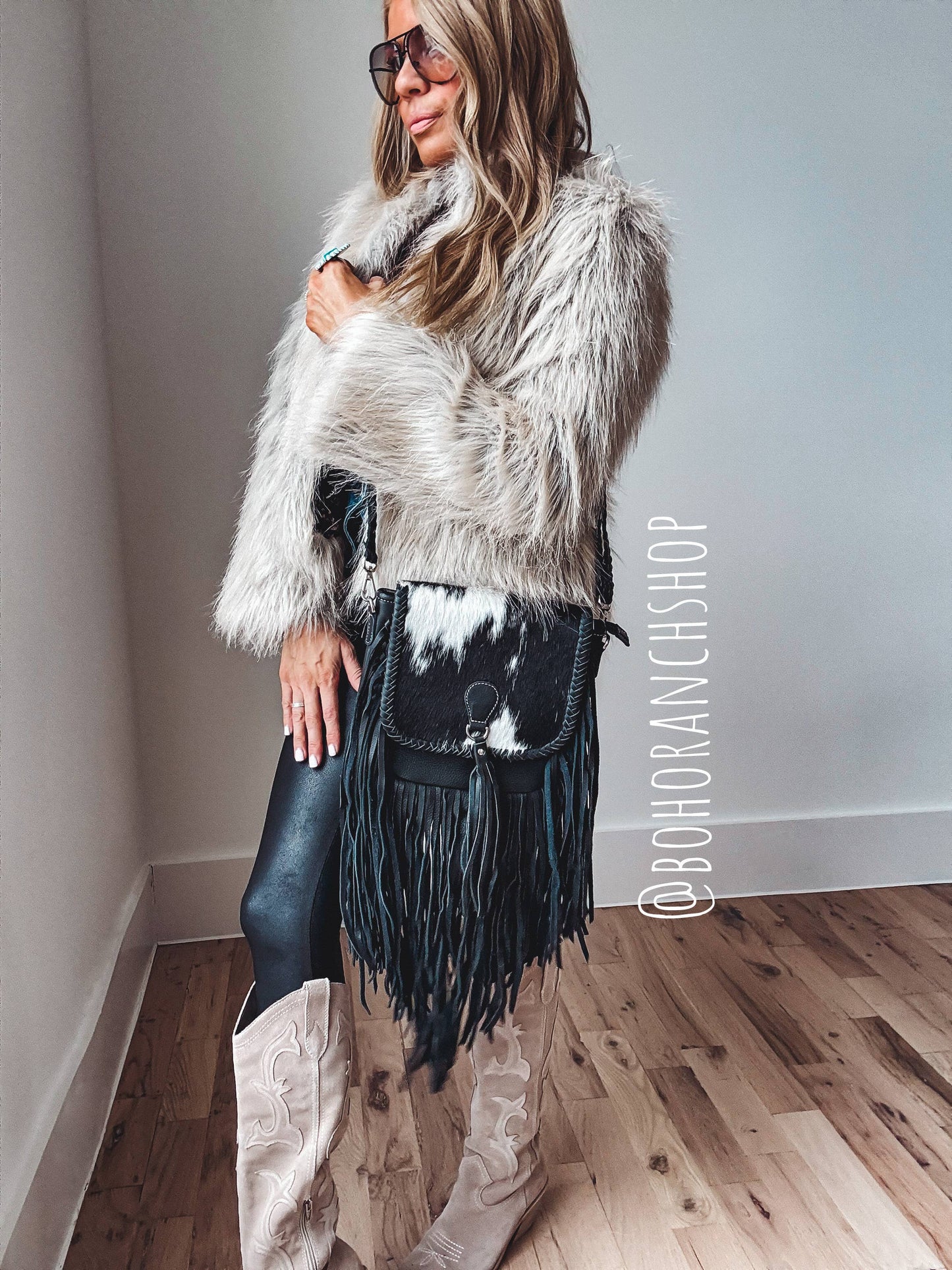 THE NANCY CROSSBODY Genuine Hairon Cowhide Leather Tassel