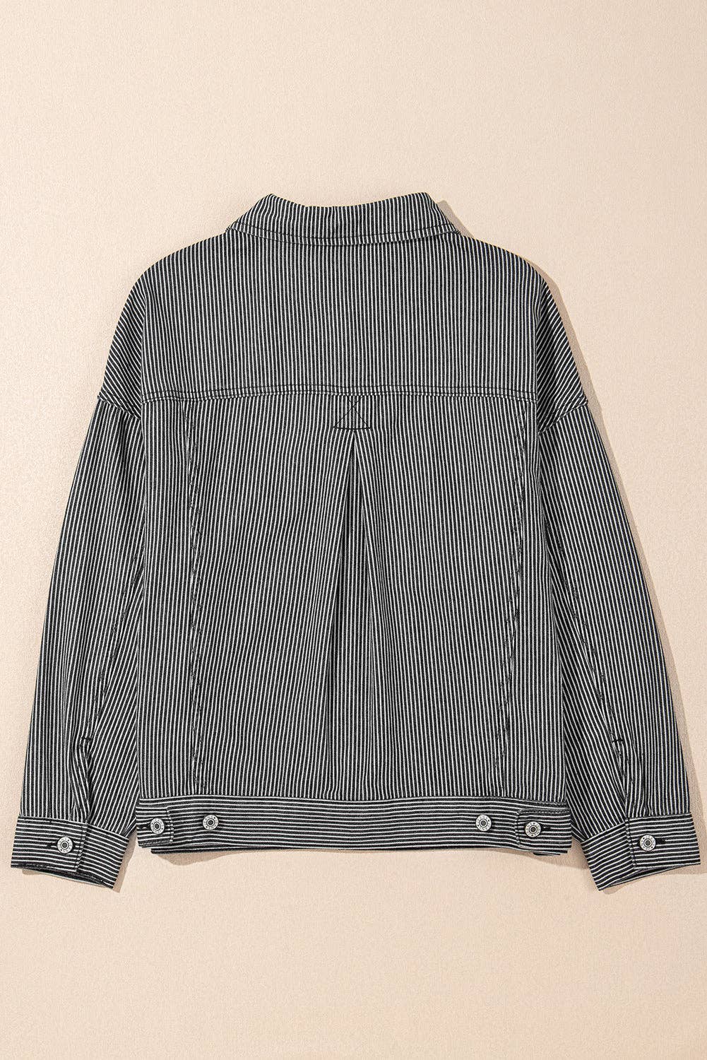 PRETTY BASH Stripe Denim Chest Pocket Oversize Jacket
