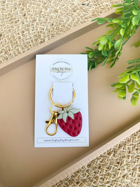 Strawberry - Polymer Clay Keychain