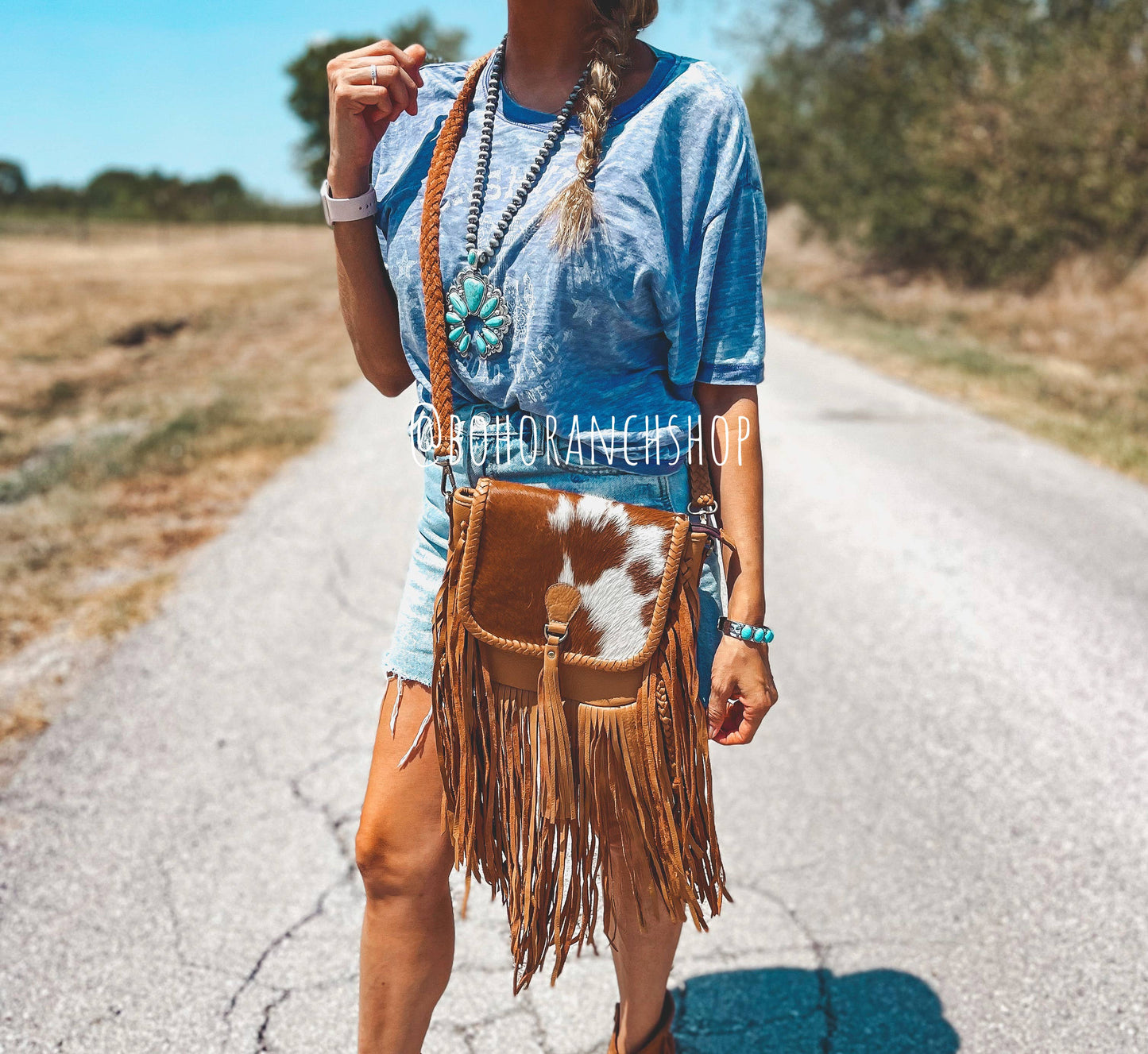 THE NANCY CROSSBODY Genuine Hairon Cowhide Leather Tassel