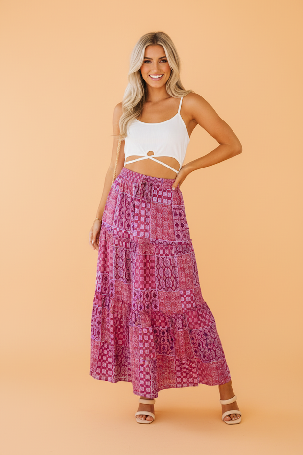 PRETTY BASH Paisley Ruffle Tiered Maxi Skirt