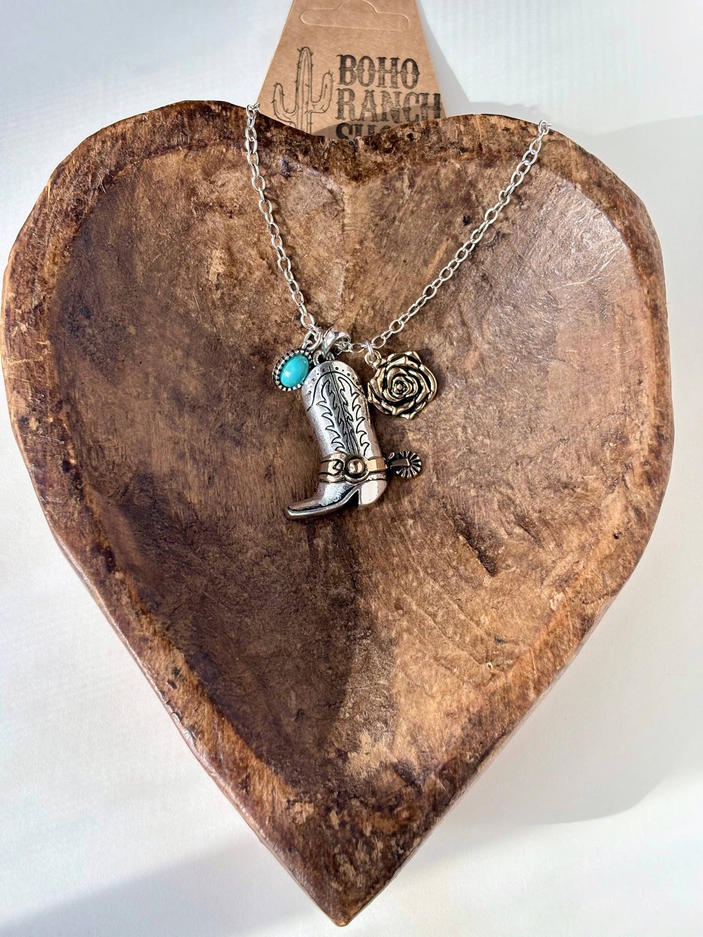 Western Style Rose Horse - Boots Pendant Link Chain Necklace