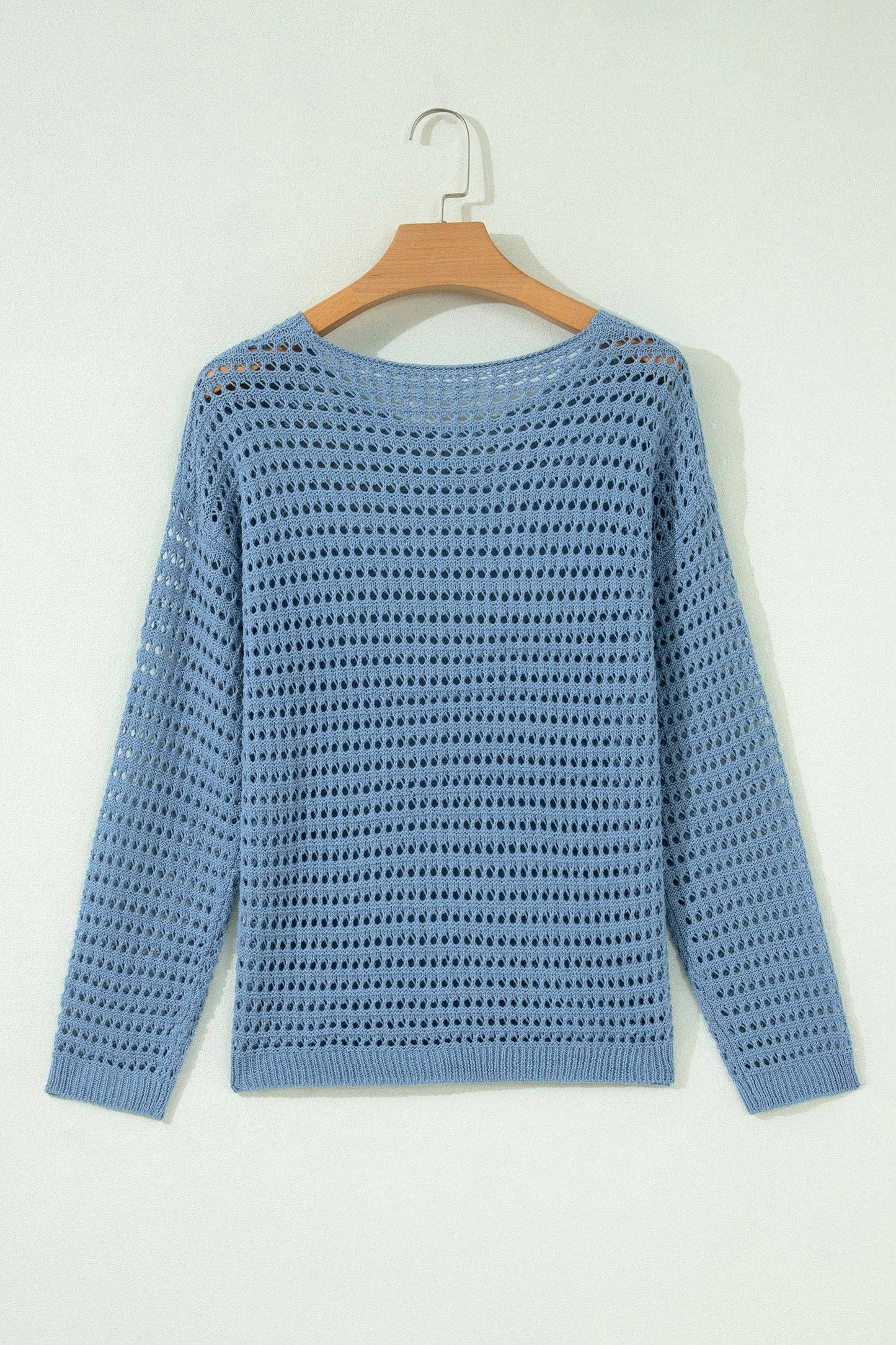 PRETTY BASH Solid Crochet Knit Long Sleeve Sweater