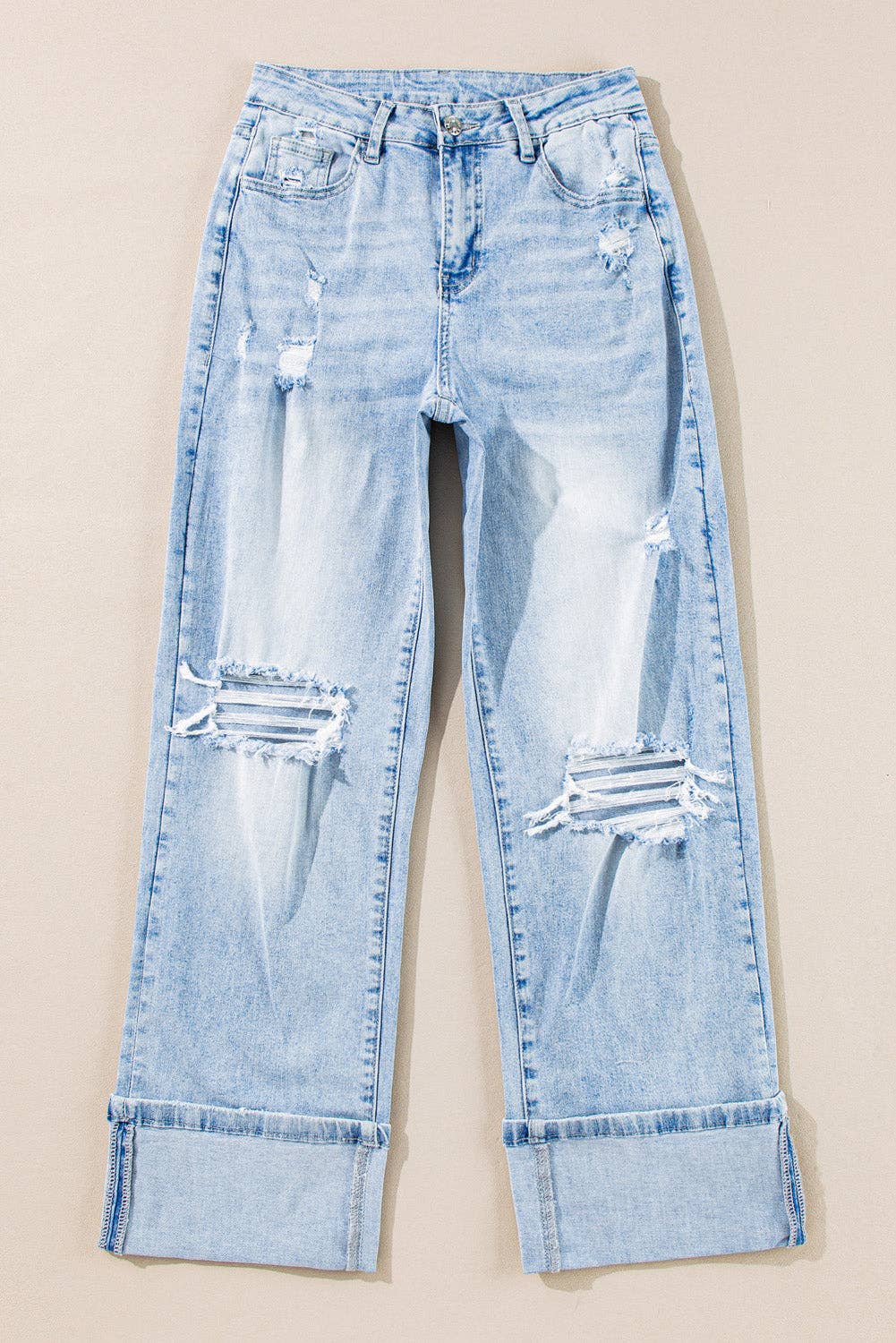 PRETTY BASH Distressed Denim Straight Leg Jeans