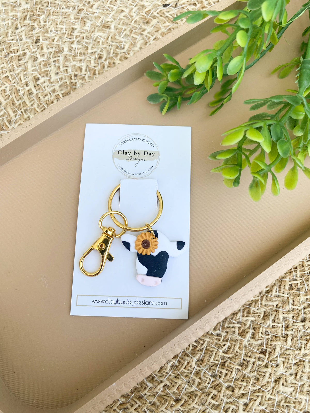 Floral Cow  - Polymer Clay Western Keychain