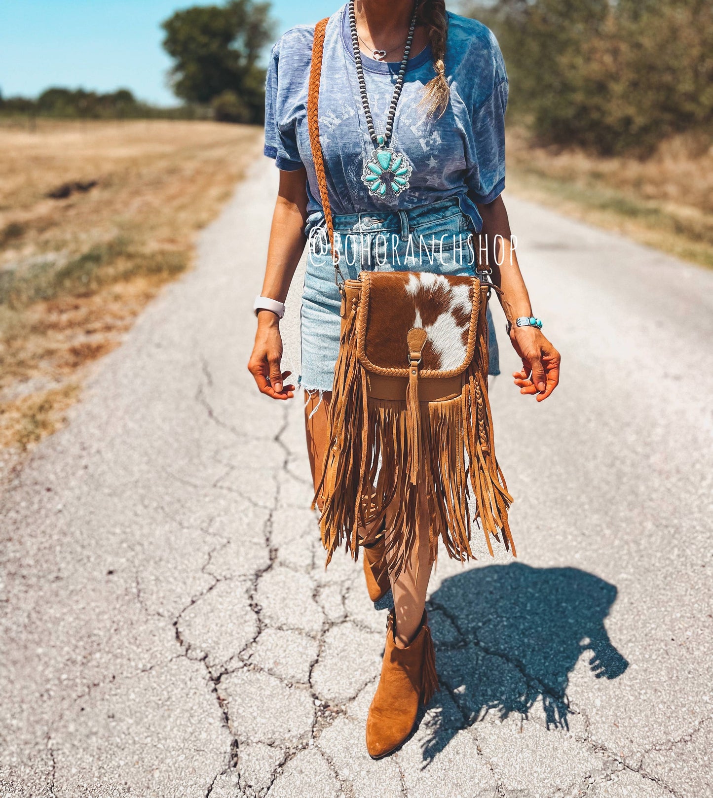 THE NANCY CROSSBODY Genuine Hairon Cowhide Leather Tassel