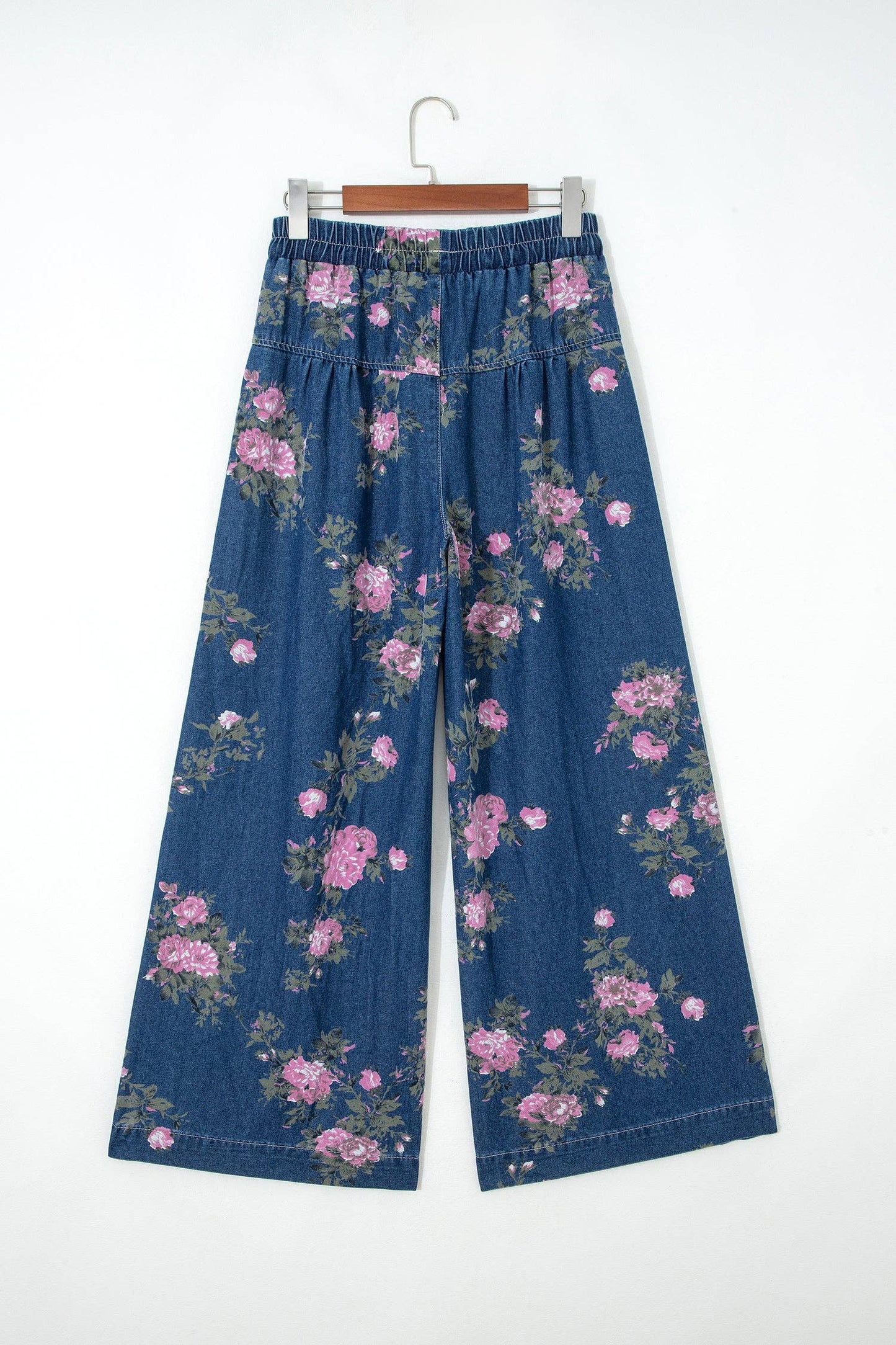 PRETTY BASH Floral Denim Pleated Wide Leg Jeans
