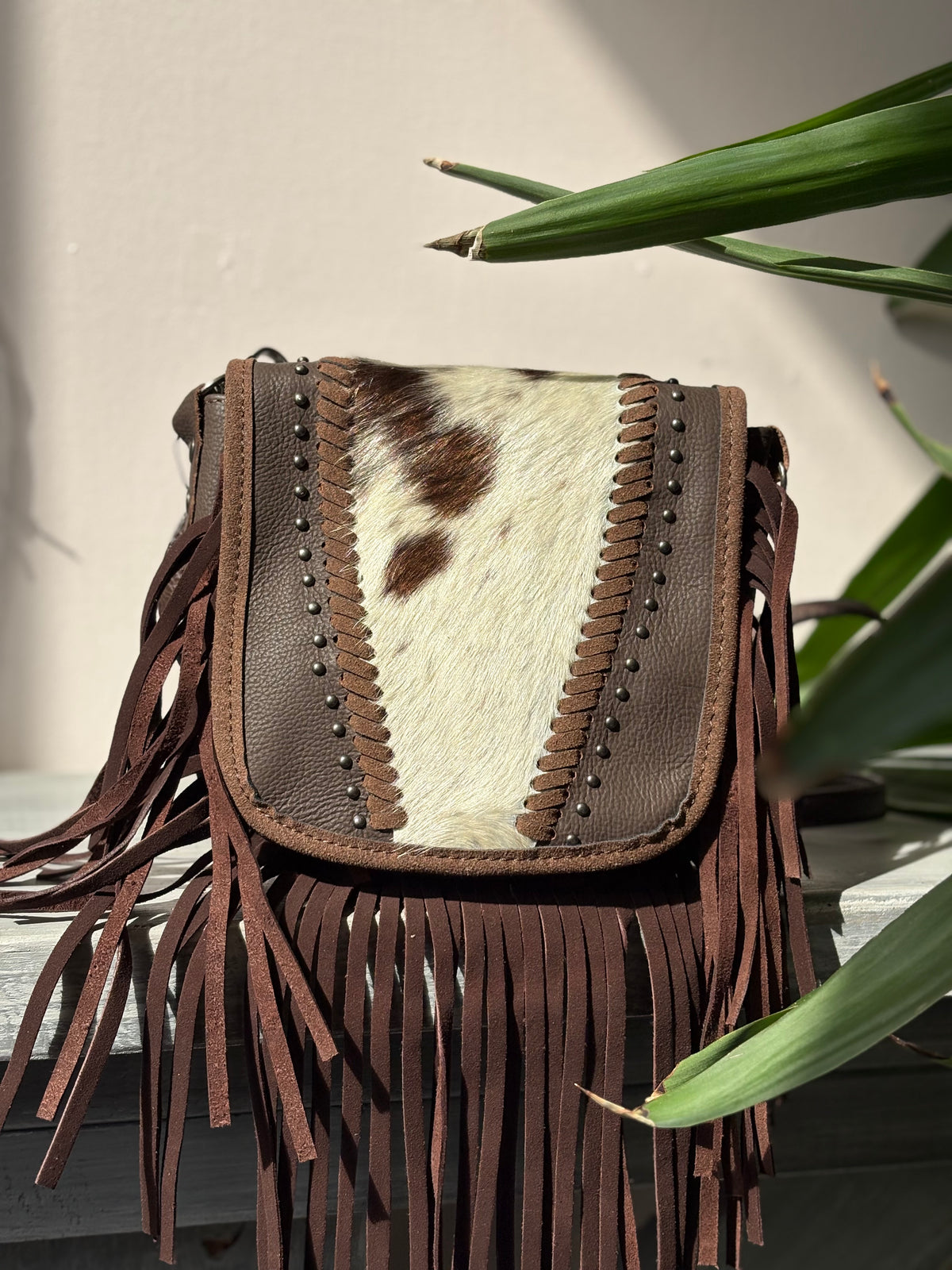 Studded Leather Cowhide Crossbody Messenger
