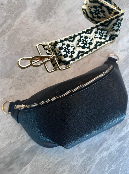 Crossbody handbag black purse bum bag large oversize leather