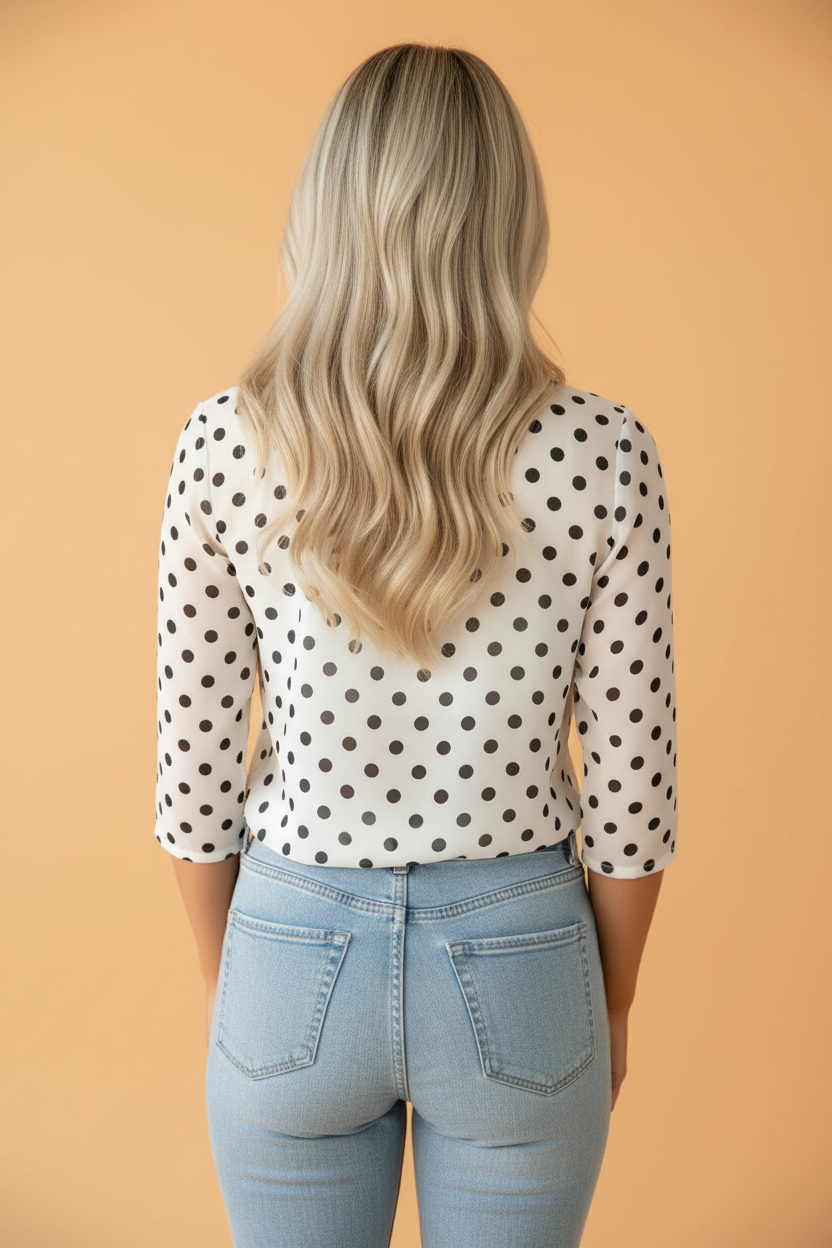 PRETTY BASH Polka Dot Sheer Mesh Long Sleeve Shift Top