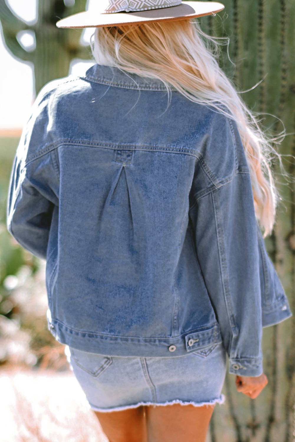 PRETTY BASH Stripe Denim Chest Pocket Oversize Jacket