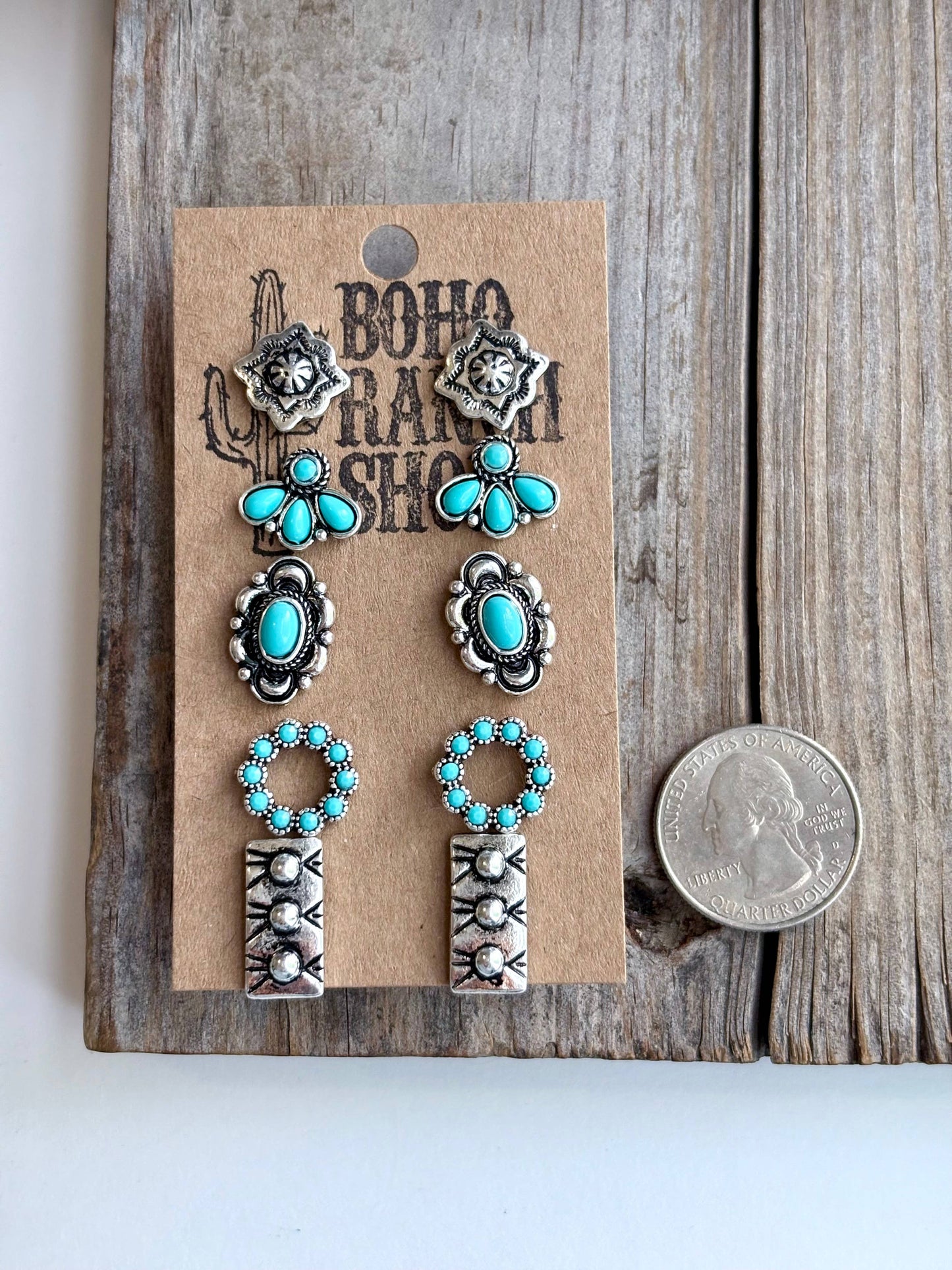 5 Pair Western Theme Stone Stud Earring Set