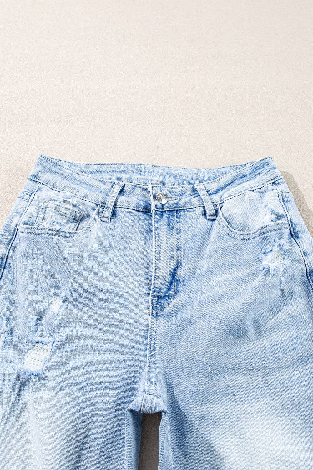 PRETTY BASH Distressed Denim Straight Leg Jeans