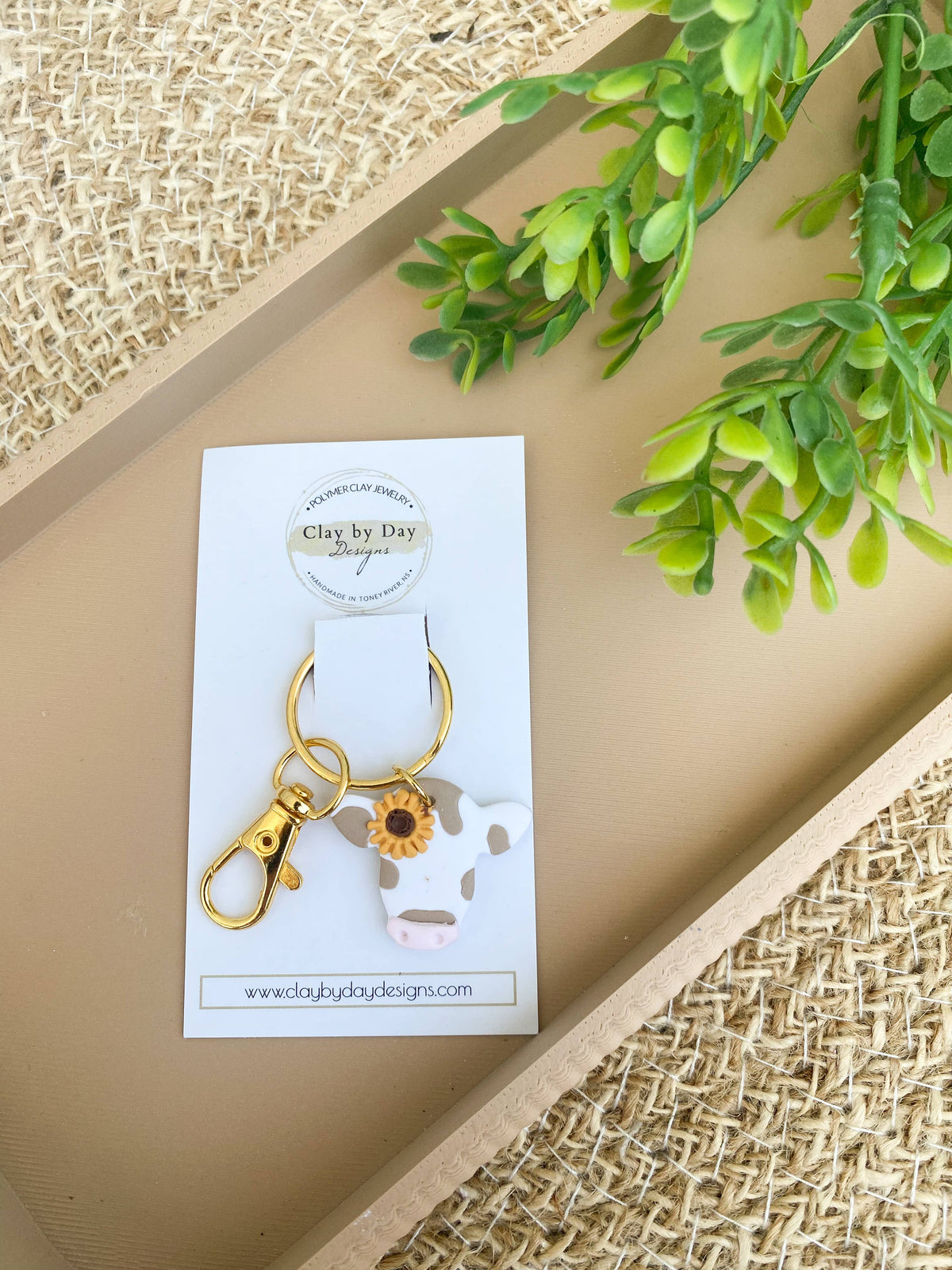 Floral Cow  - Polymer Clay Western Keychain