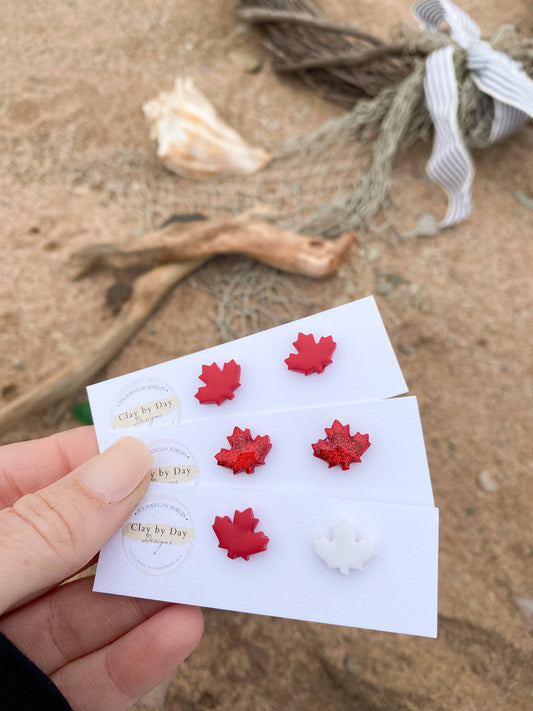 Canada Day Studs - Maple Leaf - polymer clay earring