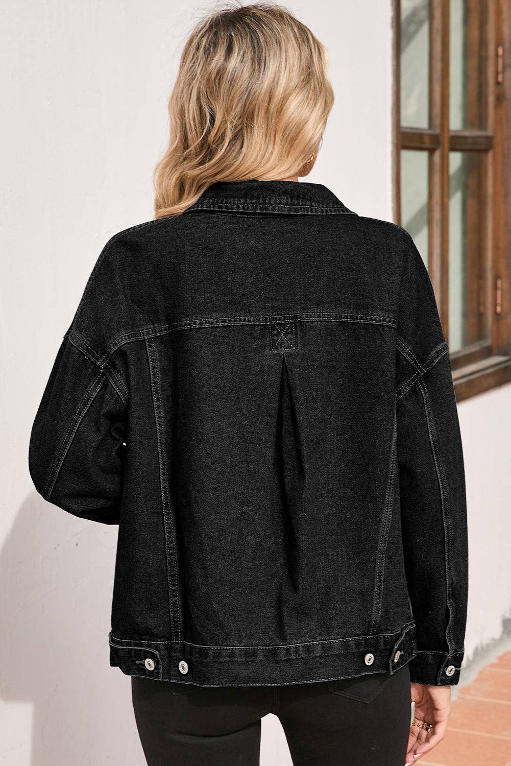 PRETTY BASH Stripe Denim Chest Pocket Oversize Jacket