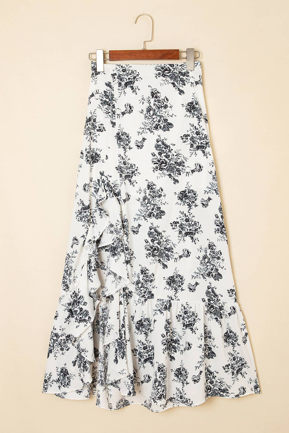 LDC Boho Floral High Waist Ruffle Split Maxi Skirt
