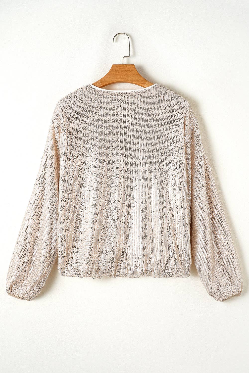 PRETTY BASH Sequin Zip Up Round Neck Long Sleeve Jacket