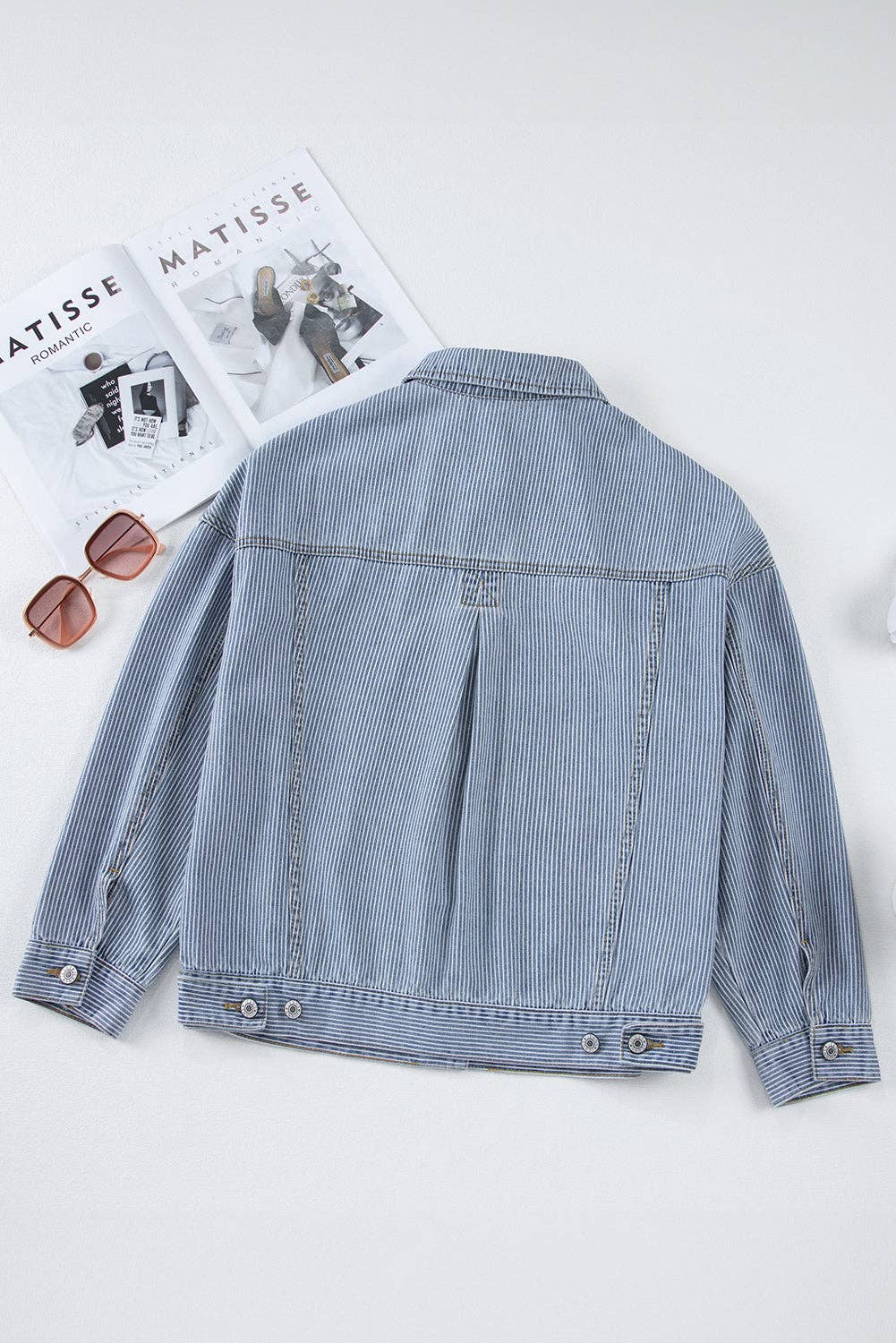 PRETTY BASH Stripe Denim Chest Pocket Oversize Jacket