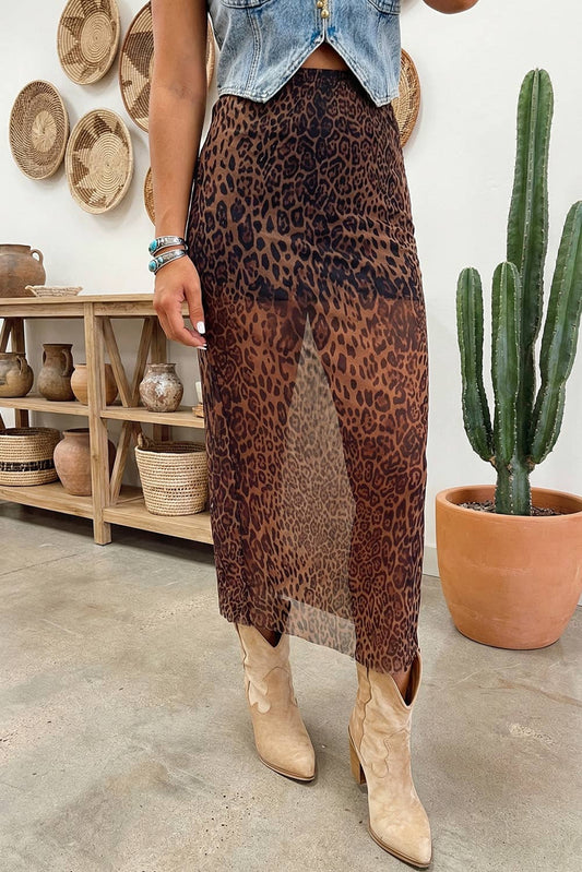 LDC Leopard The Untamed Shift Sheer Maxi Skirt