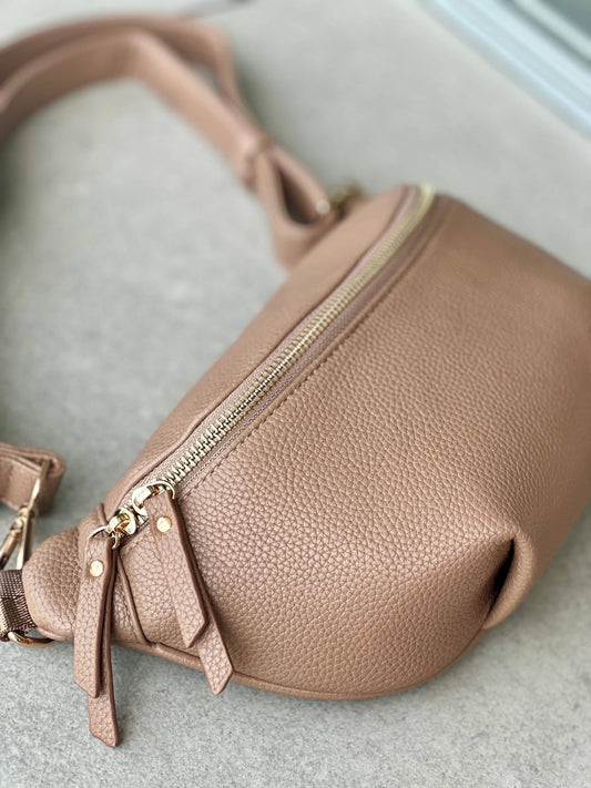 Crossbody handbag tan brown purse bum bag oversize large