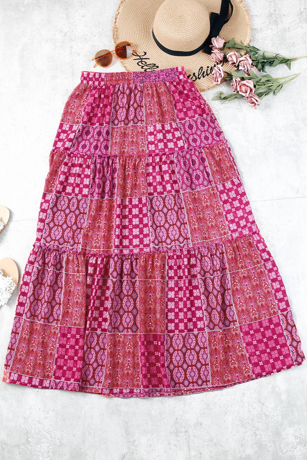 PRETTY BASH Paisley Ruffle Tiered Maxi Skirt