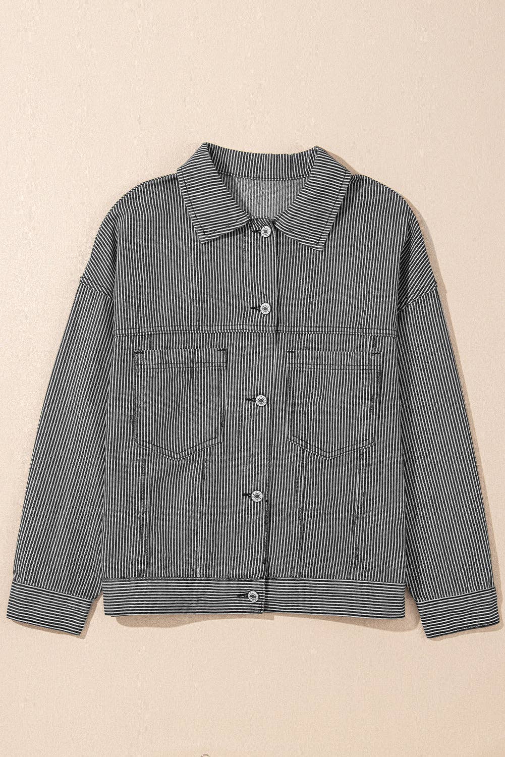 PRETTY BASH Stripe Denim Chest Pocket Oversize Jacket