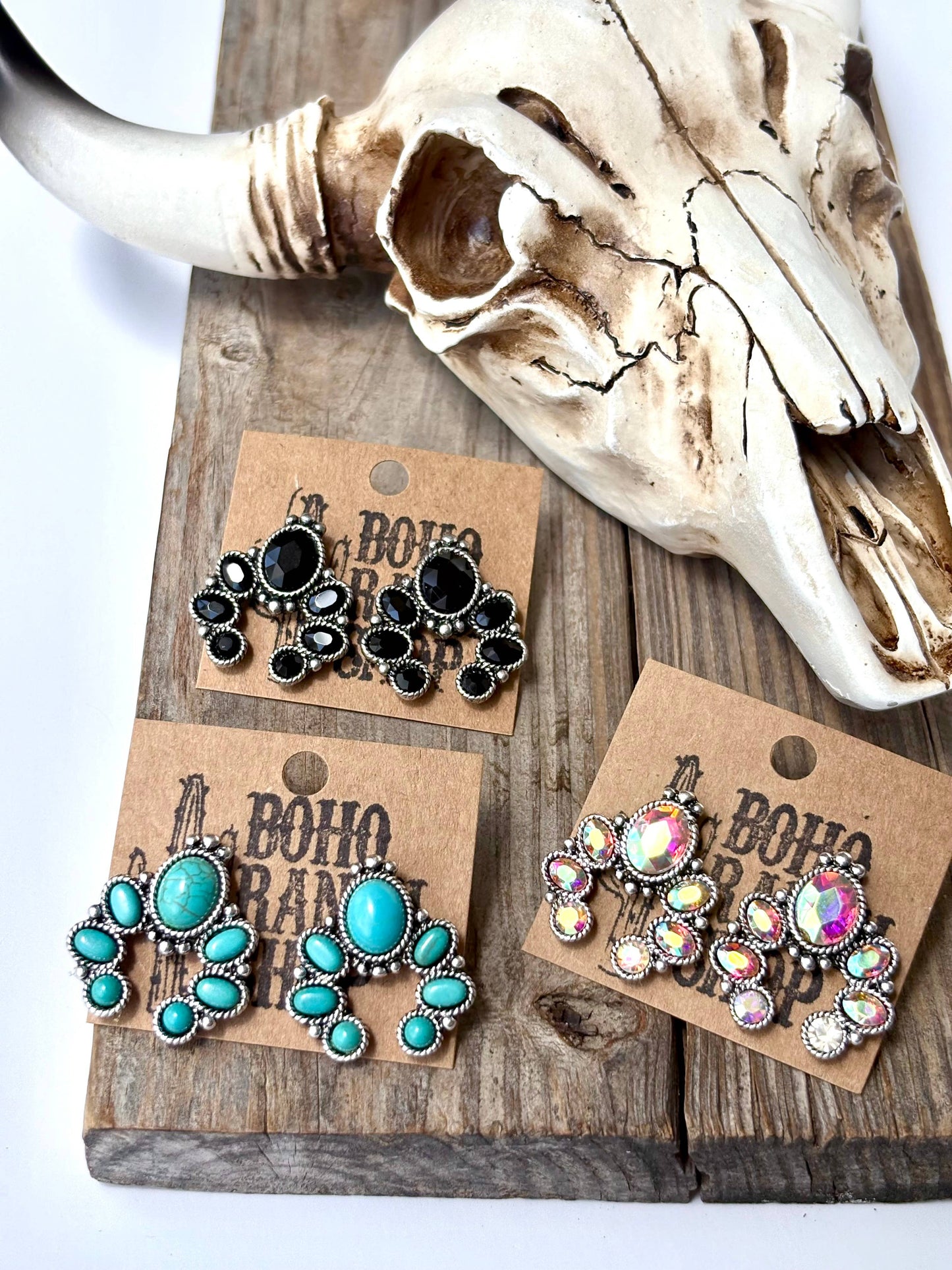 Squash Blossom Turquoise Stone Stud Earrings