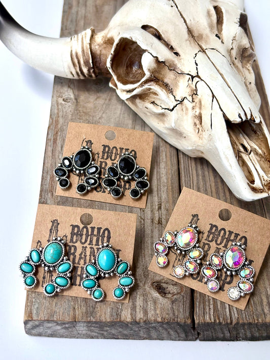 Squash Blossom Turquoise Stone Stud Earrings