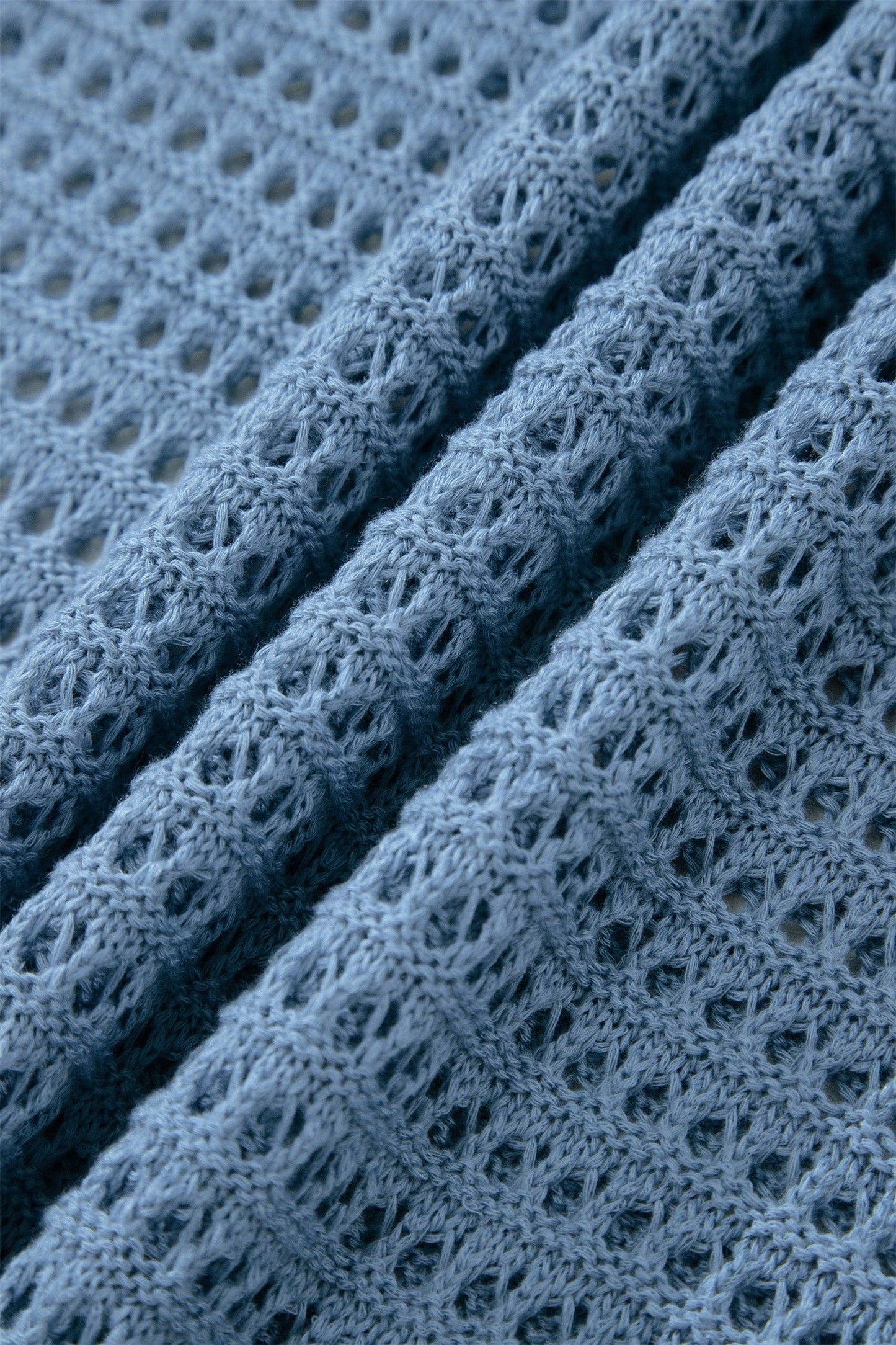 PRETTY BASH Solid Crochet Knit Long Sleeve Sweater