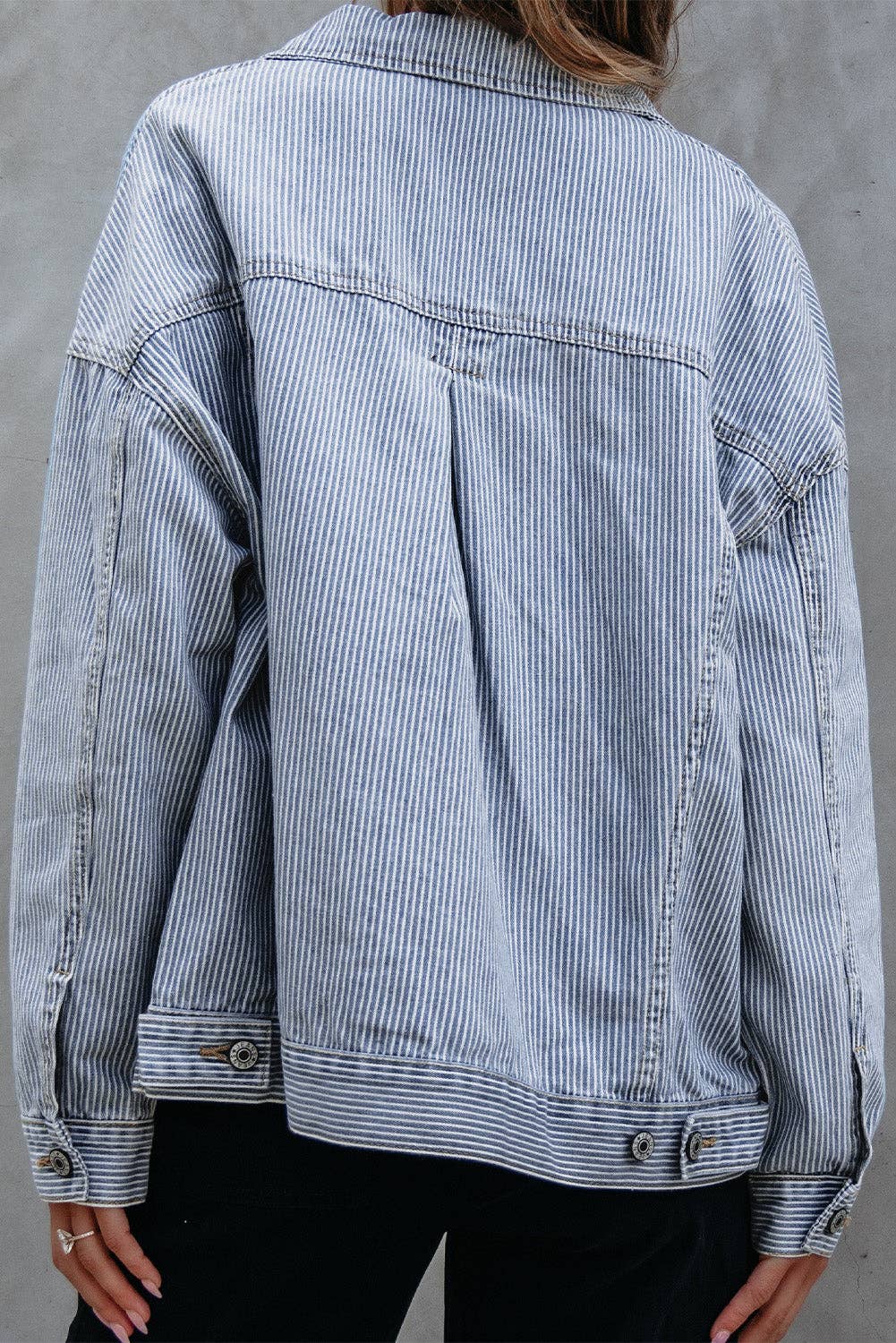 PRETTY BASH Stripe Denim Chest Pocket Oversize Jacket