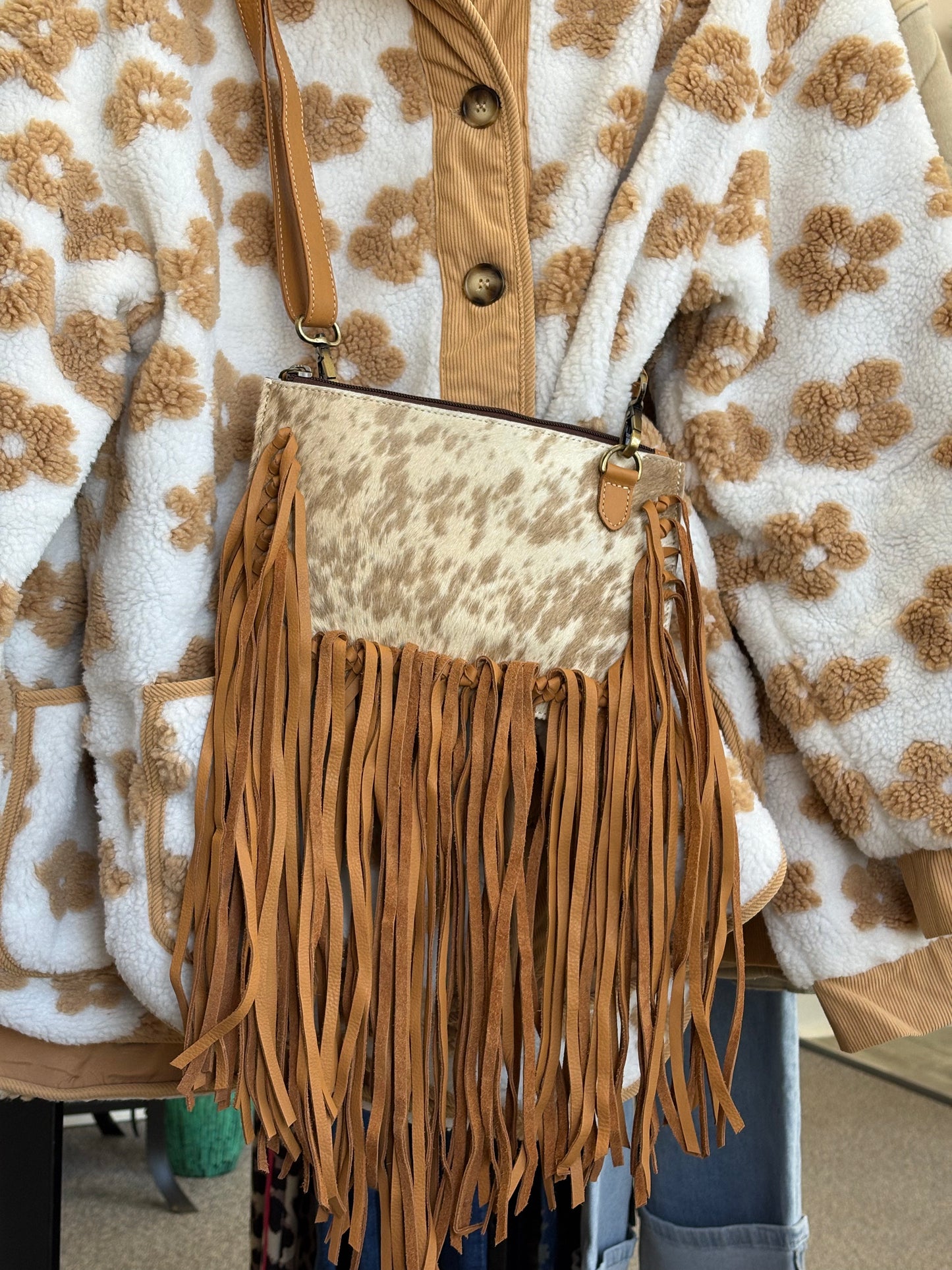 THE JESSE CROSSBODY cowhide fringe tassel purse bag