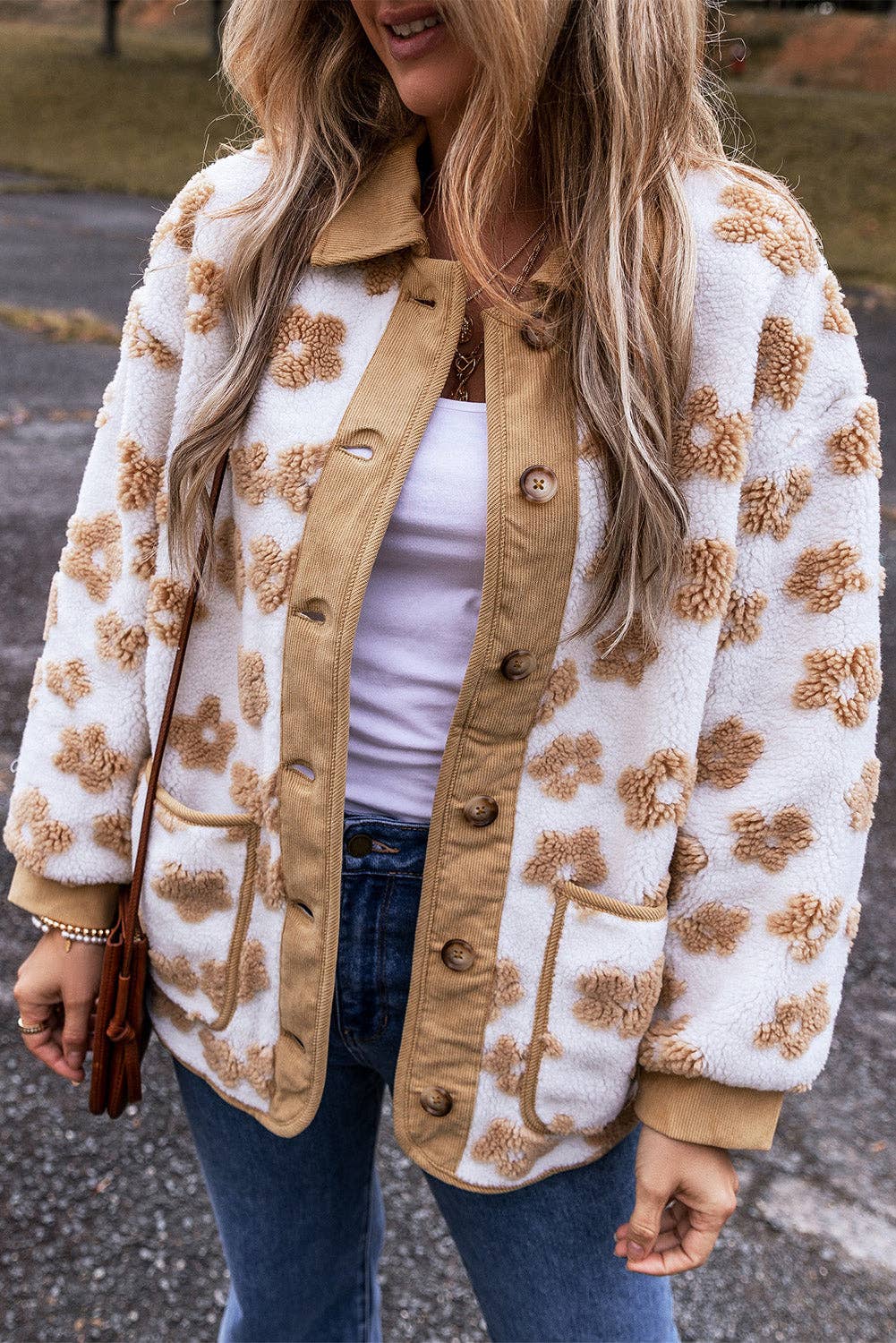 Floral Button-Up Fleece Pocketed Jacket