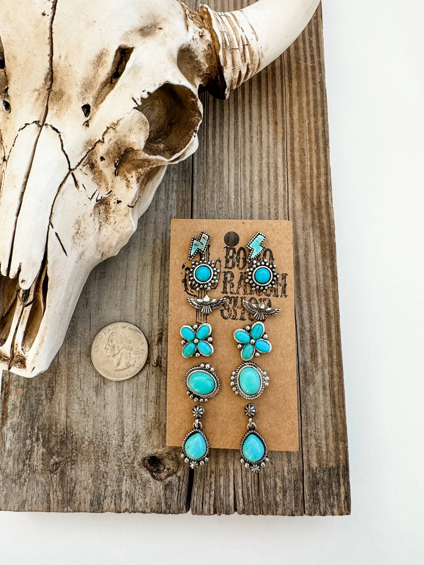 6 Pair Western Navajo Style Stud Earring Set Earrings