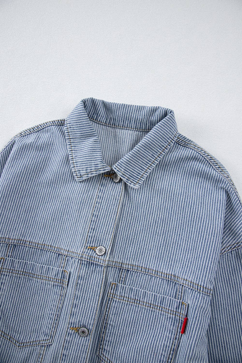 PRETTY BASH Stripe Denim Chest Pocket Oversize Jacket