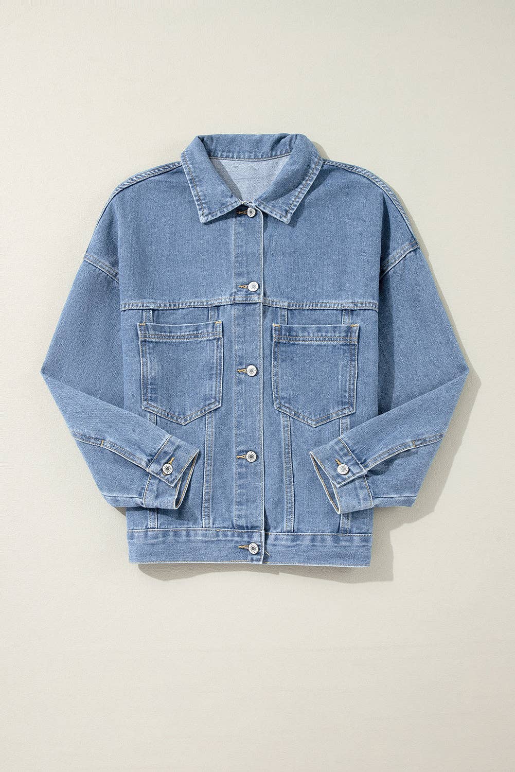 PRETTY BASH Stripe Denim Chest Pocket Oversize Jacket