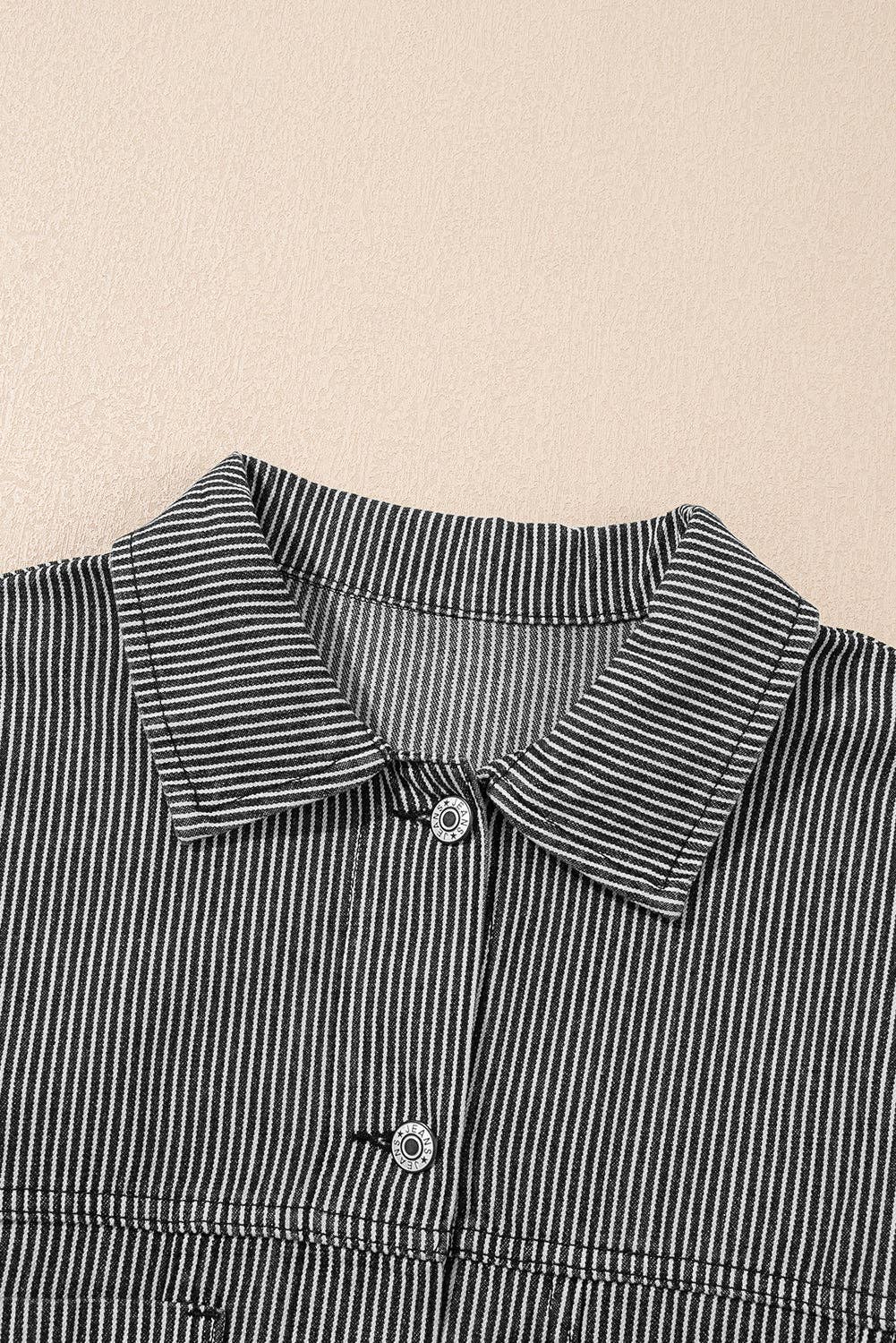PRETTY BASH Stripe Denim Chest Pocket Oversize Jacket