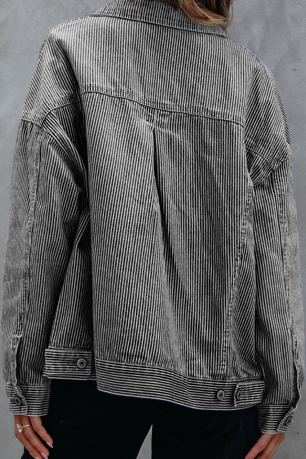 PRETTY BASH Stripe Denim Chest Pocket Oversize Jacket