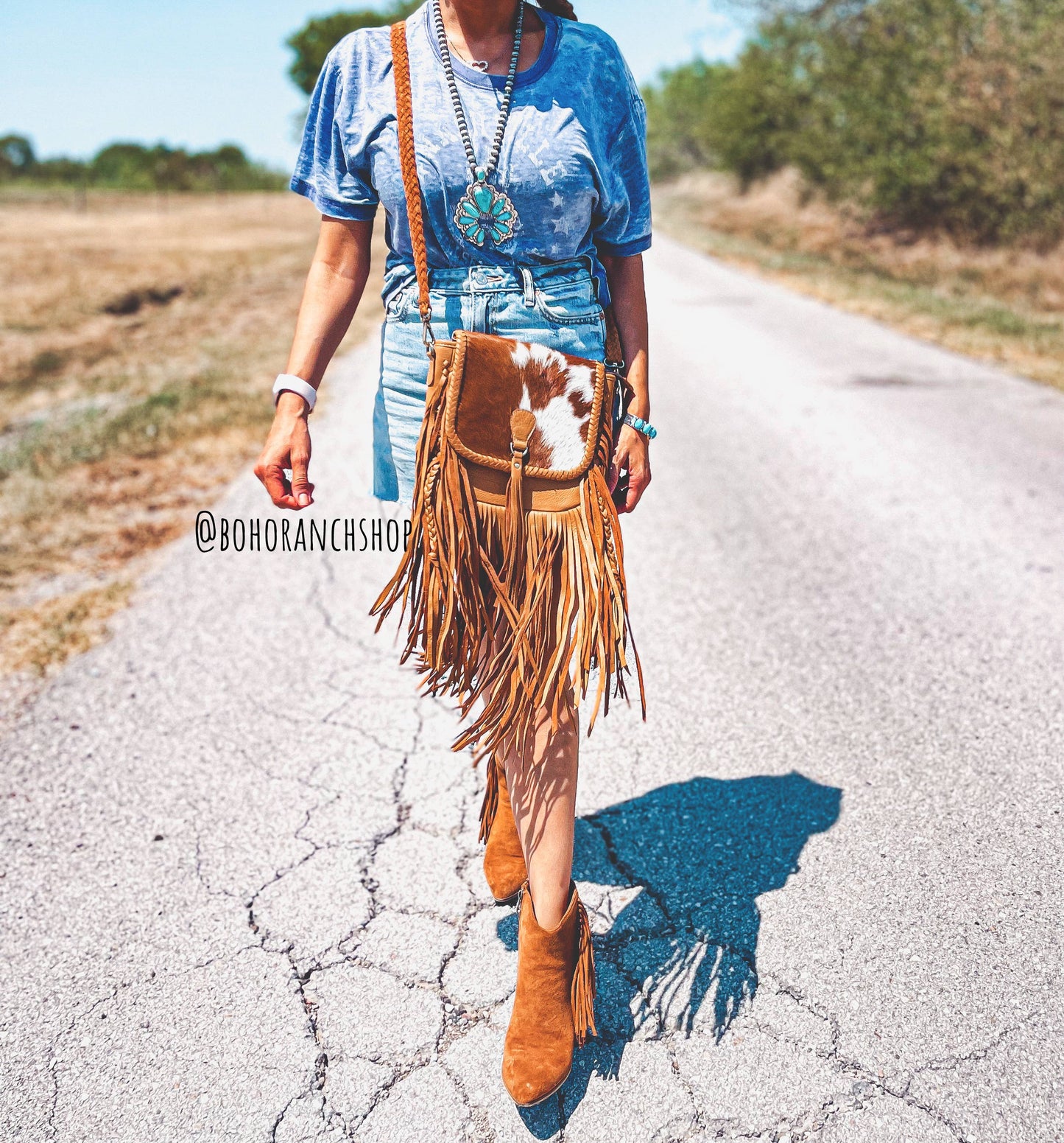 THE NANCY CROSSBODY Genuine Hairon Cowhide Leather Tassel