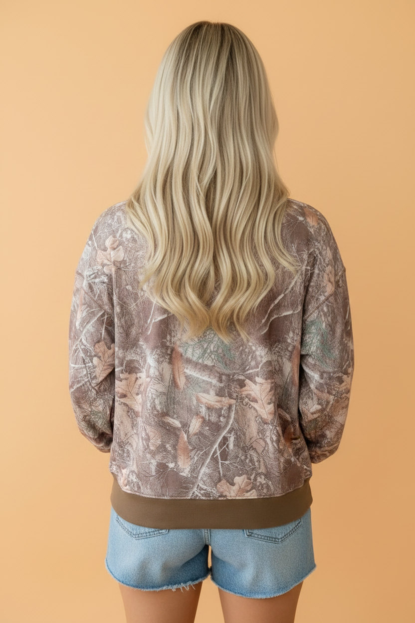 PRETTY BASH Camo Abstract Baggy Pullover Sweatshirt