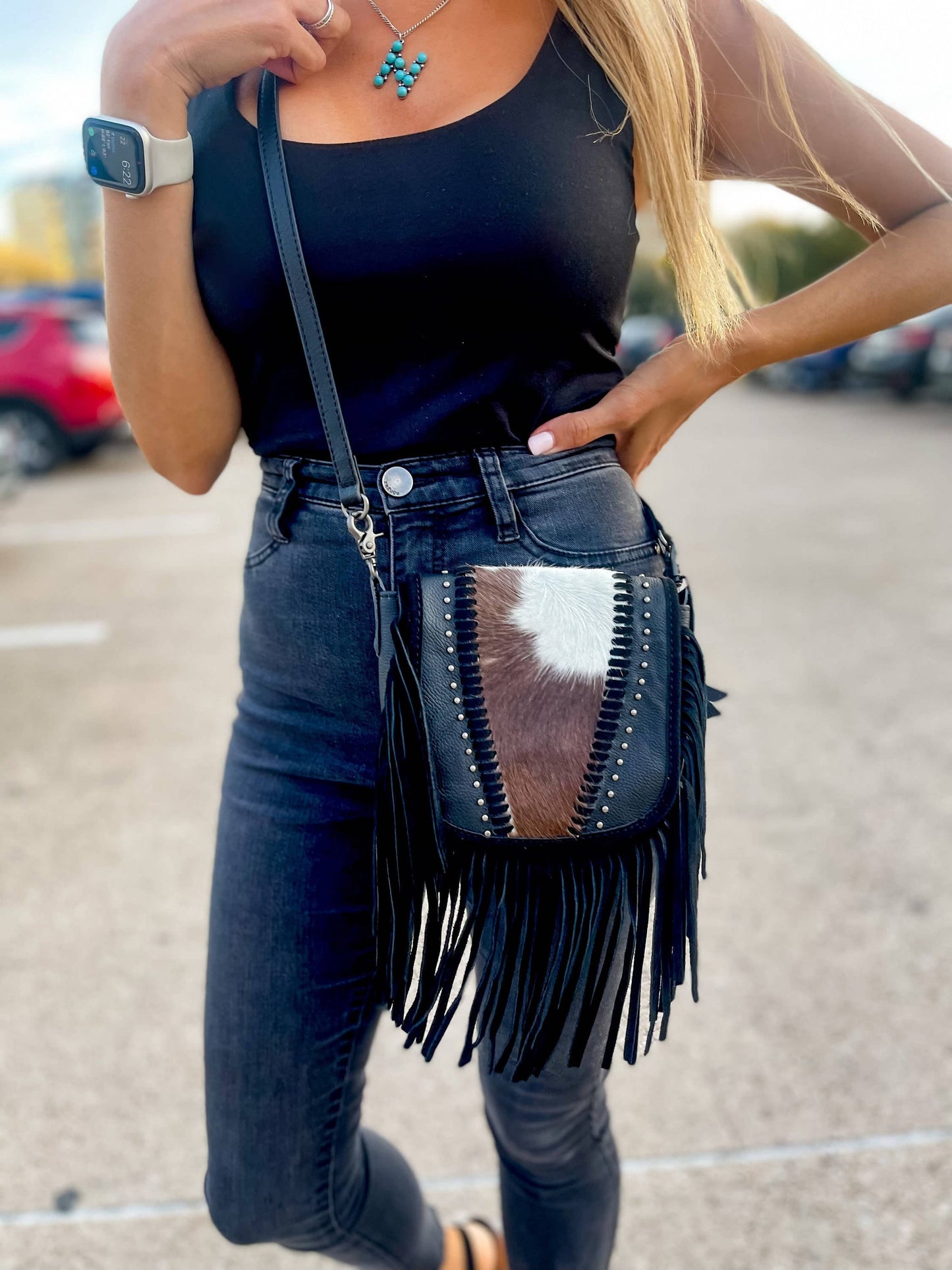 Studded Leather Cowhide Crossbody Messenger