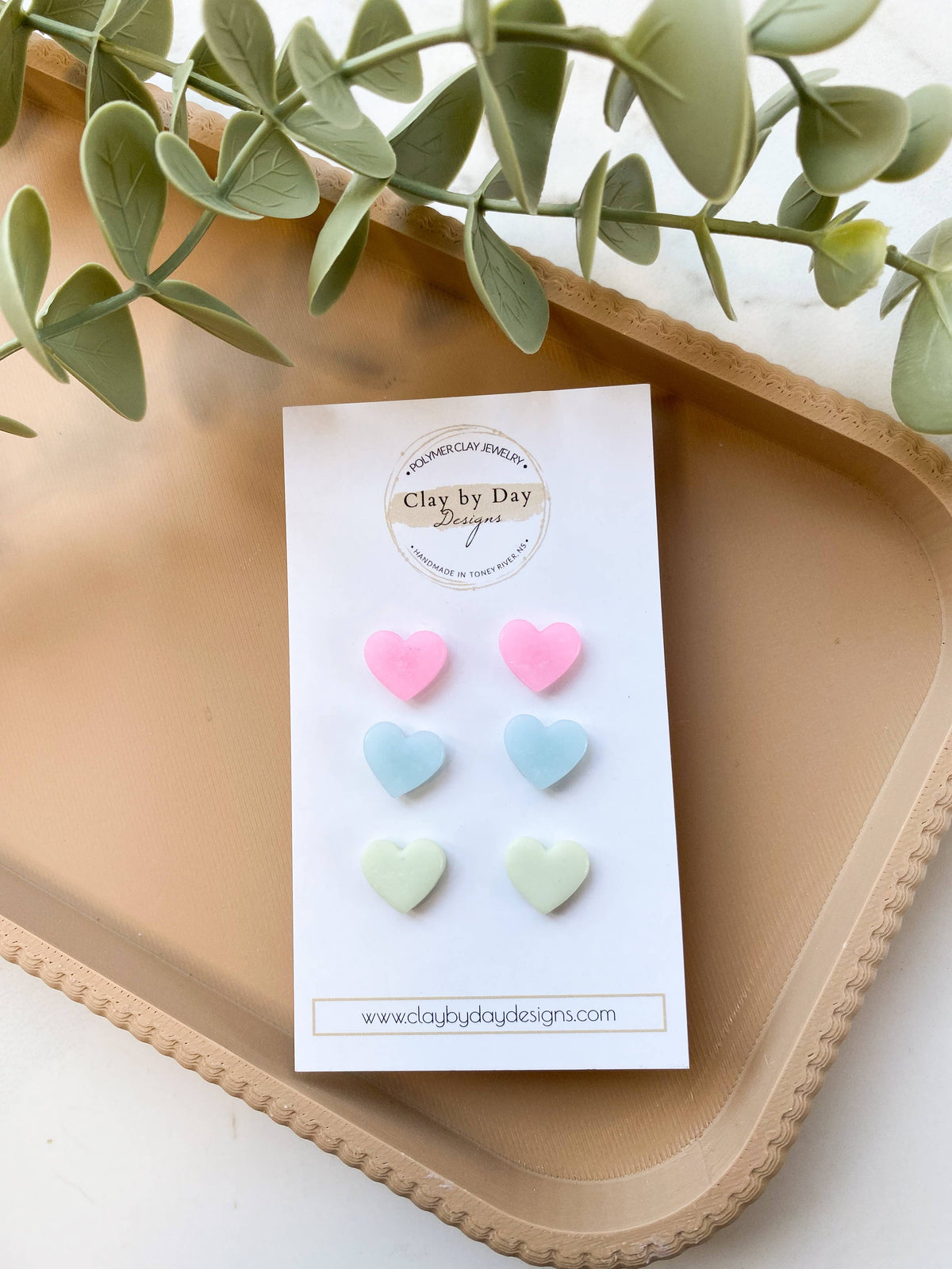 “Beach Glass” Style Heart Stud Earrings  - polymer clay 