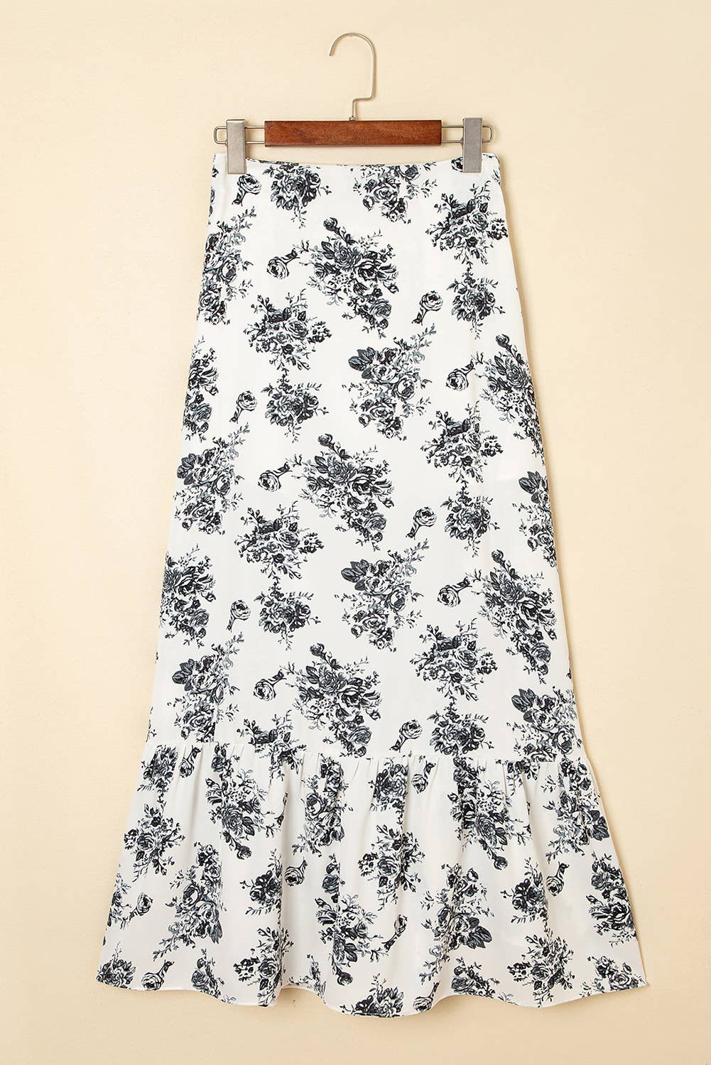 LDC Boho Floral High Waist Ruffle Split Maxi Skirt